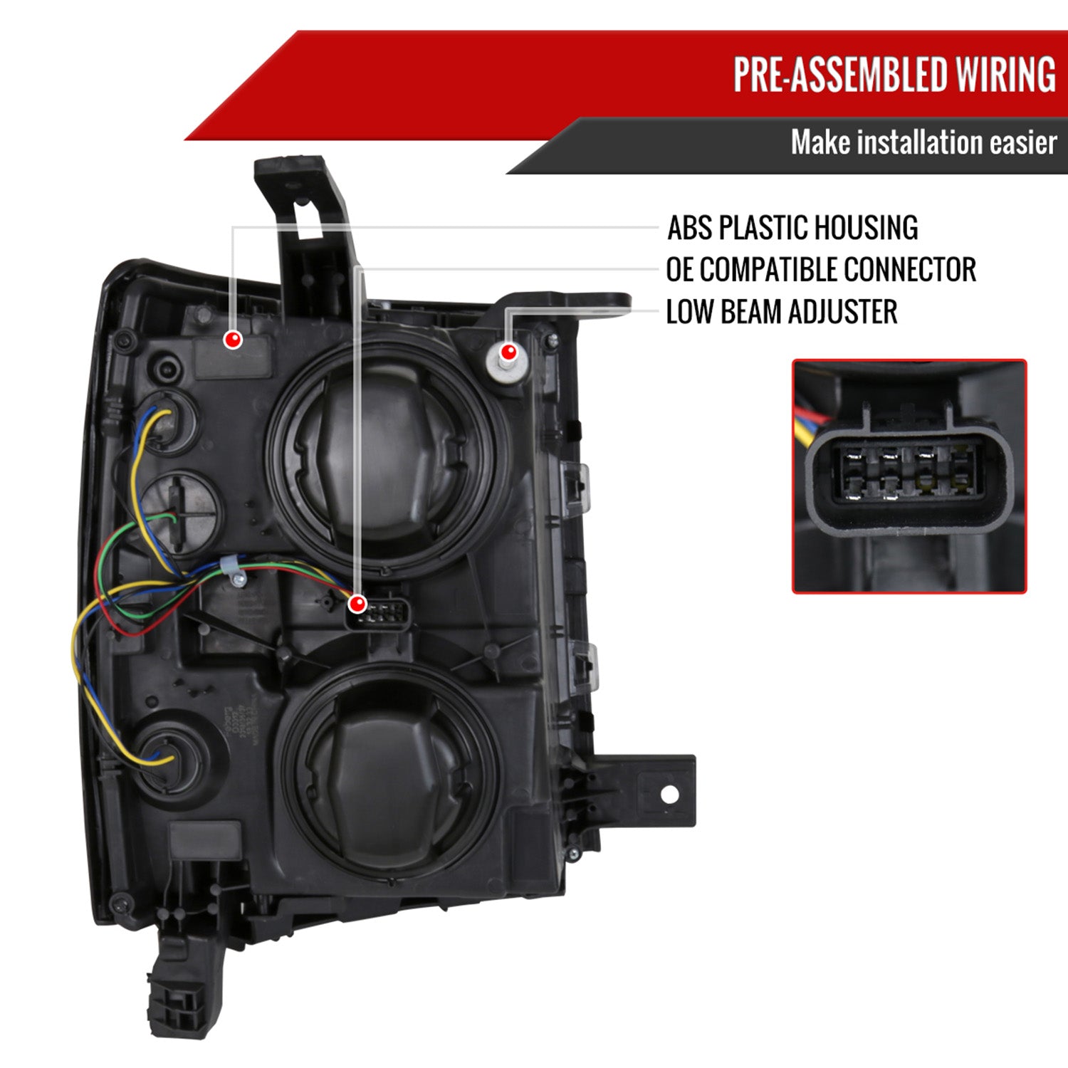 2014-2015 Chevy Silverado 1500 Factory Style V2 Headlights Chrome/Clear Lens