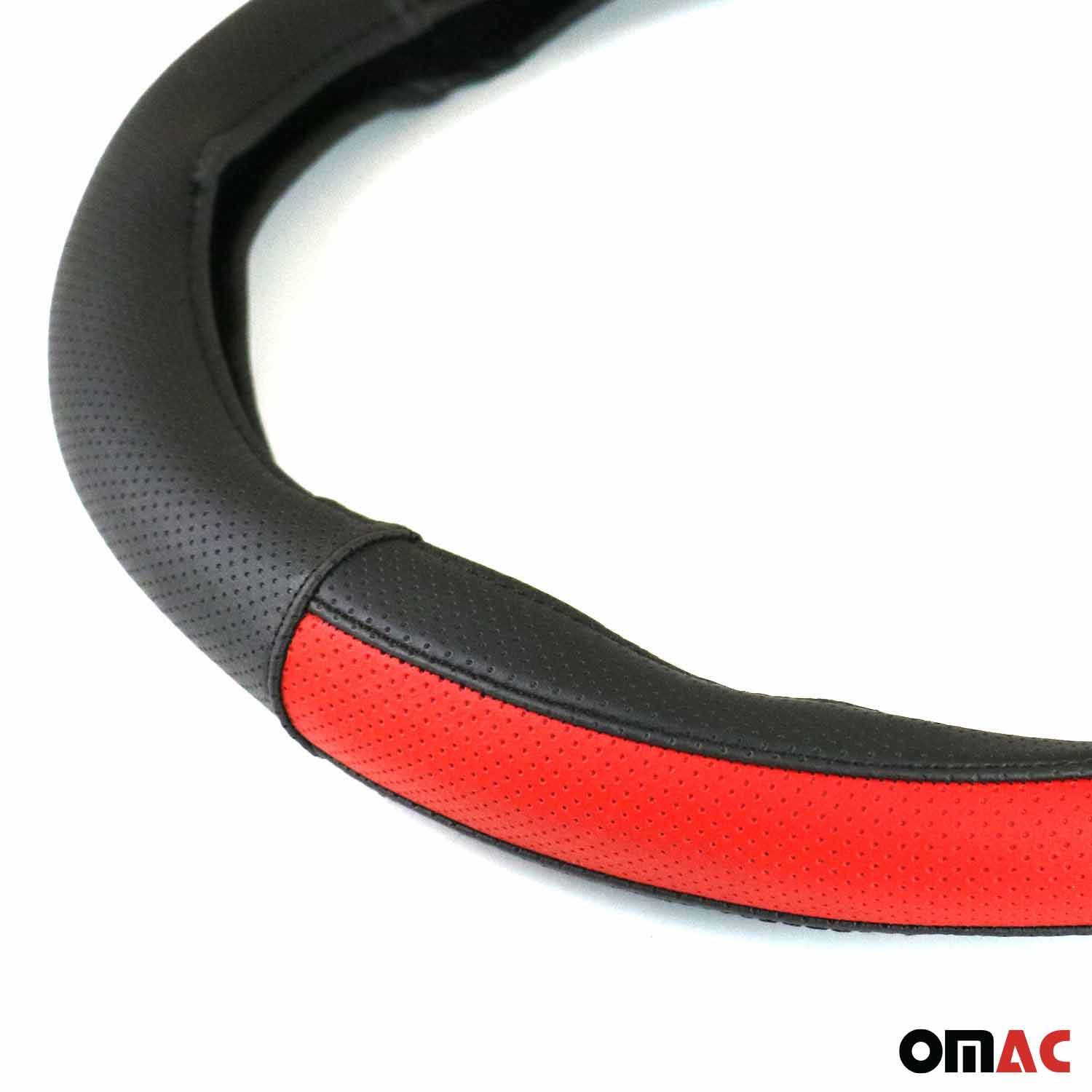 14.5-15.5’’ Steering Wheel Cover Half Moon Red Leather Anti-slip Breathable