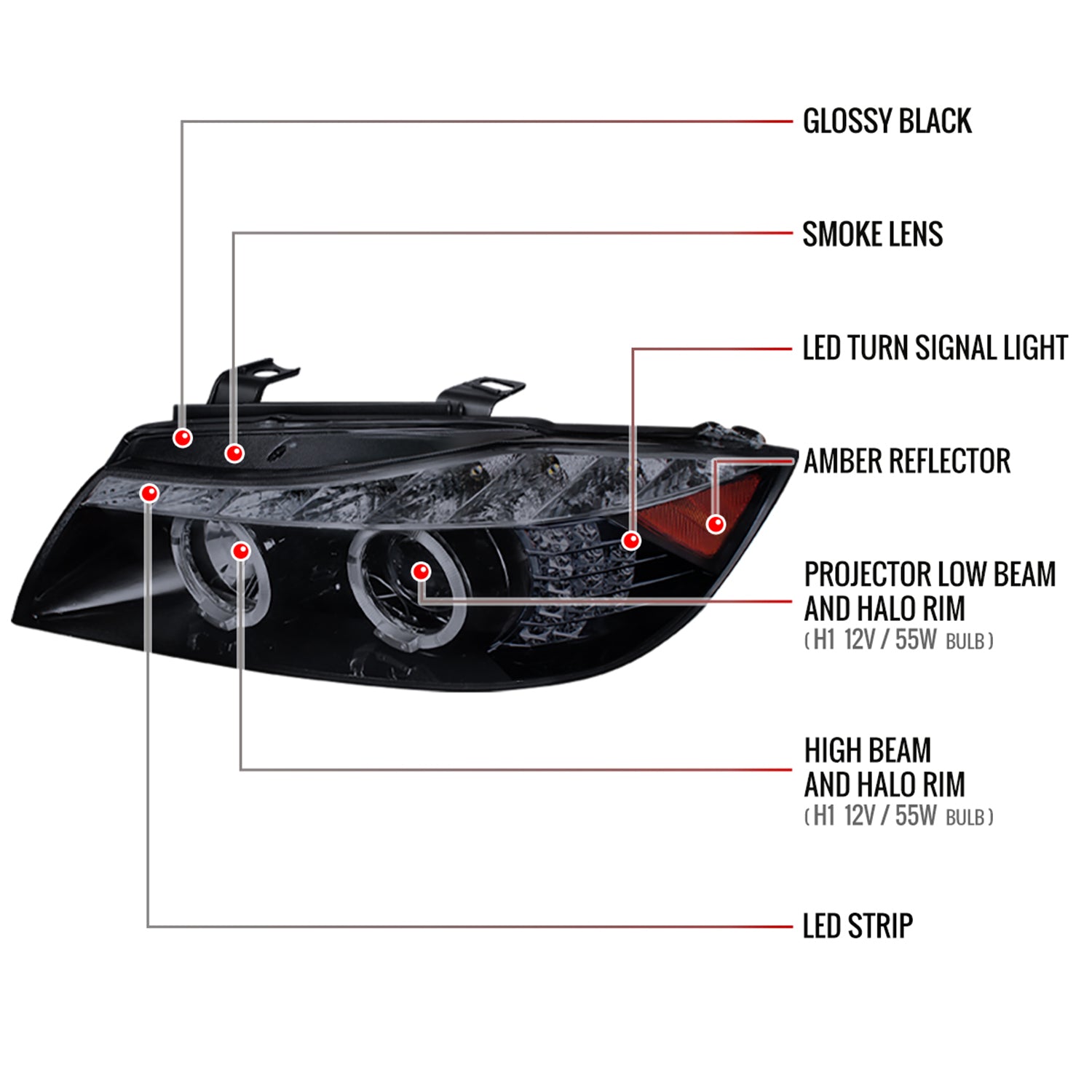 2006-2008 BMW E90 3 Series Dual Halo Headlights LED Light&LED Signal Lights