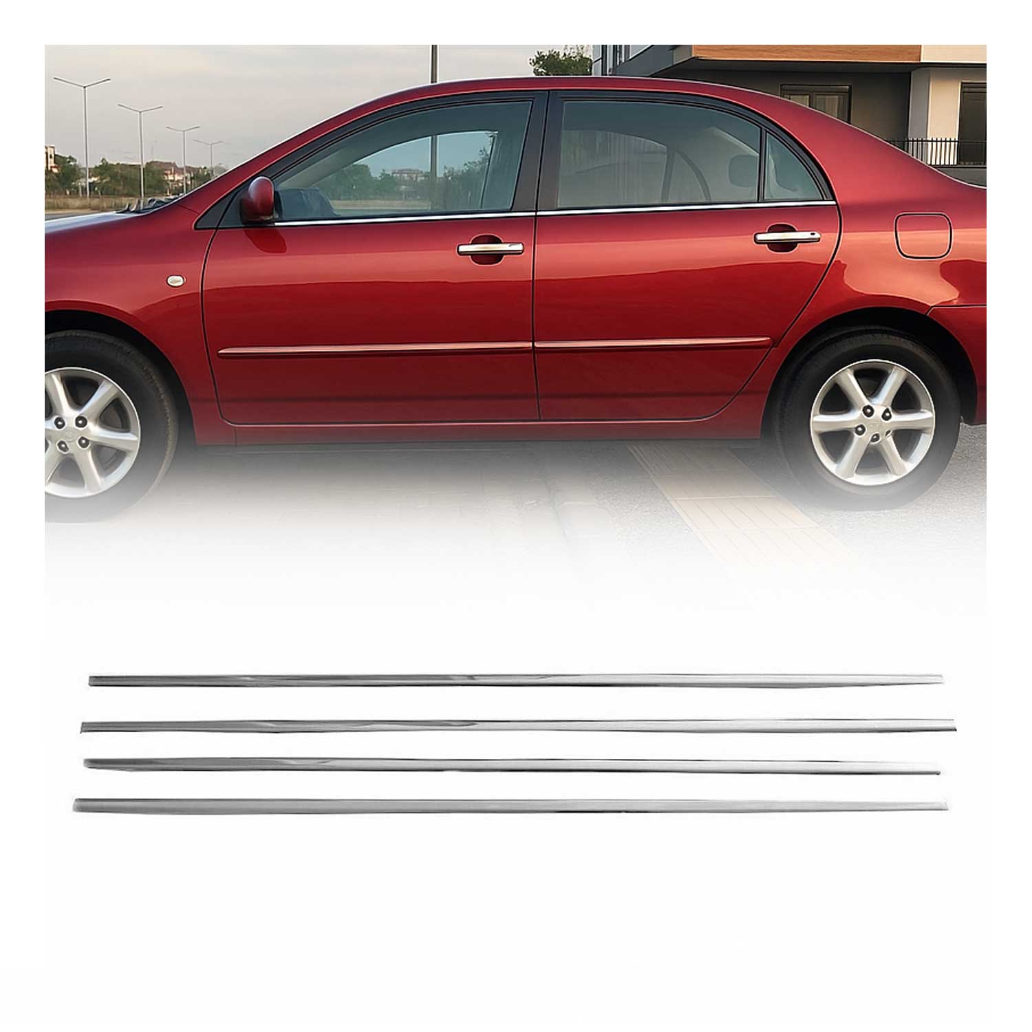 2003-2008 Toyota Corolla Window Molding Trim Streamer Stainless Steel Silver 4 Pcs