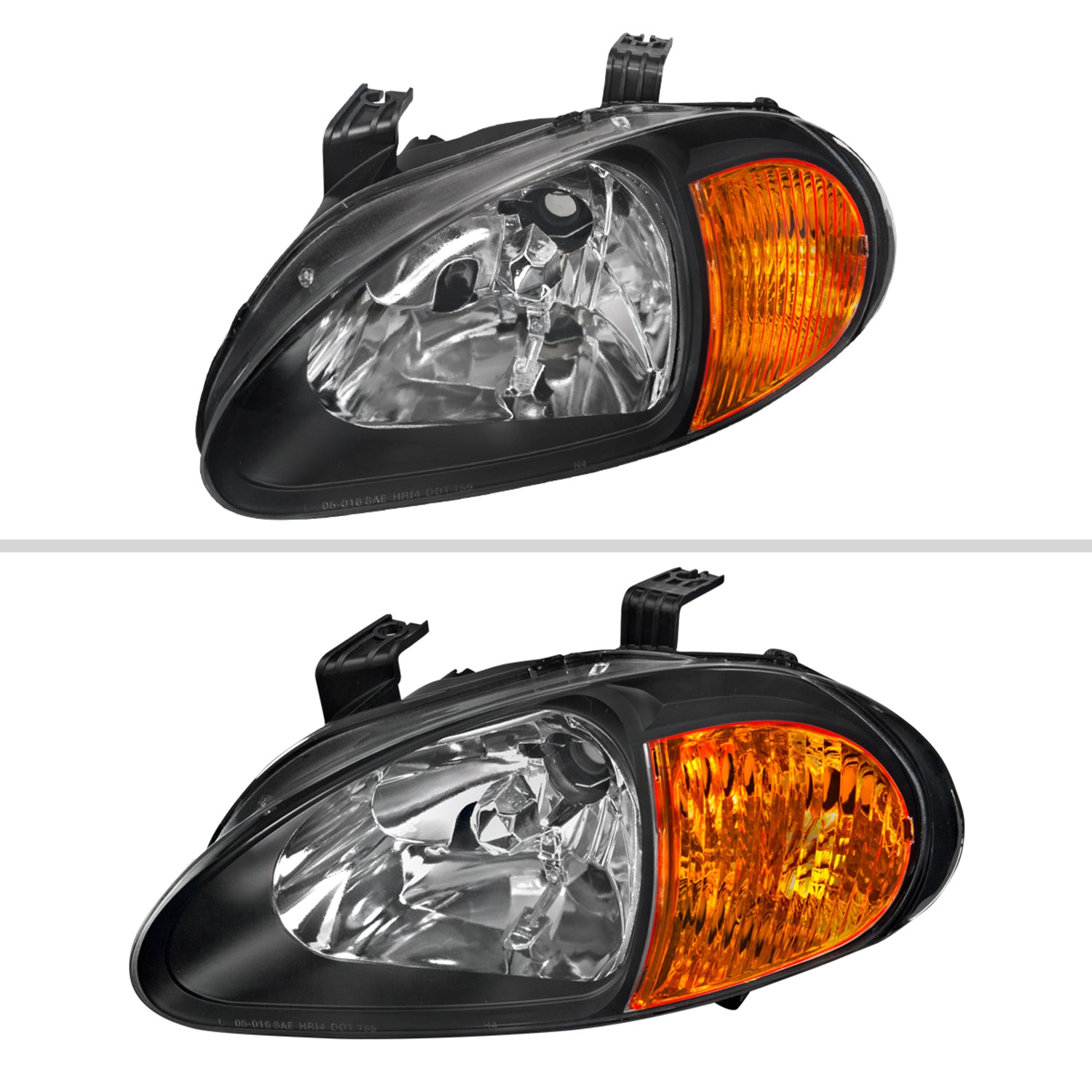 1993-1997 Honda Del Sol Crystal Headlights w/Amber Reflector Matt Black/Clear