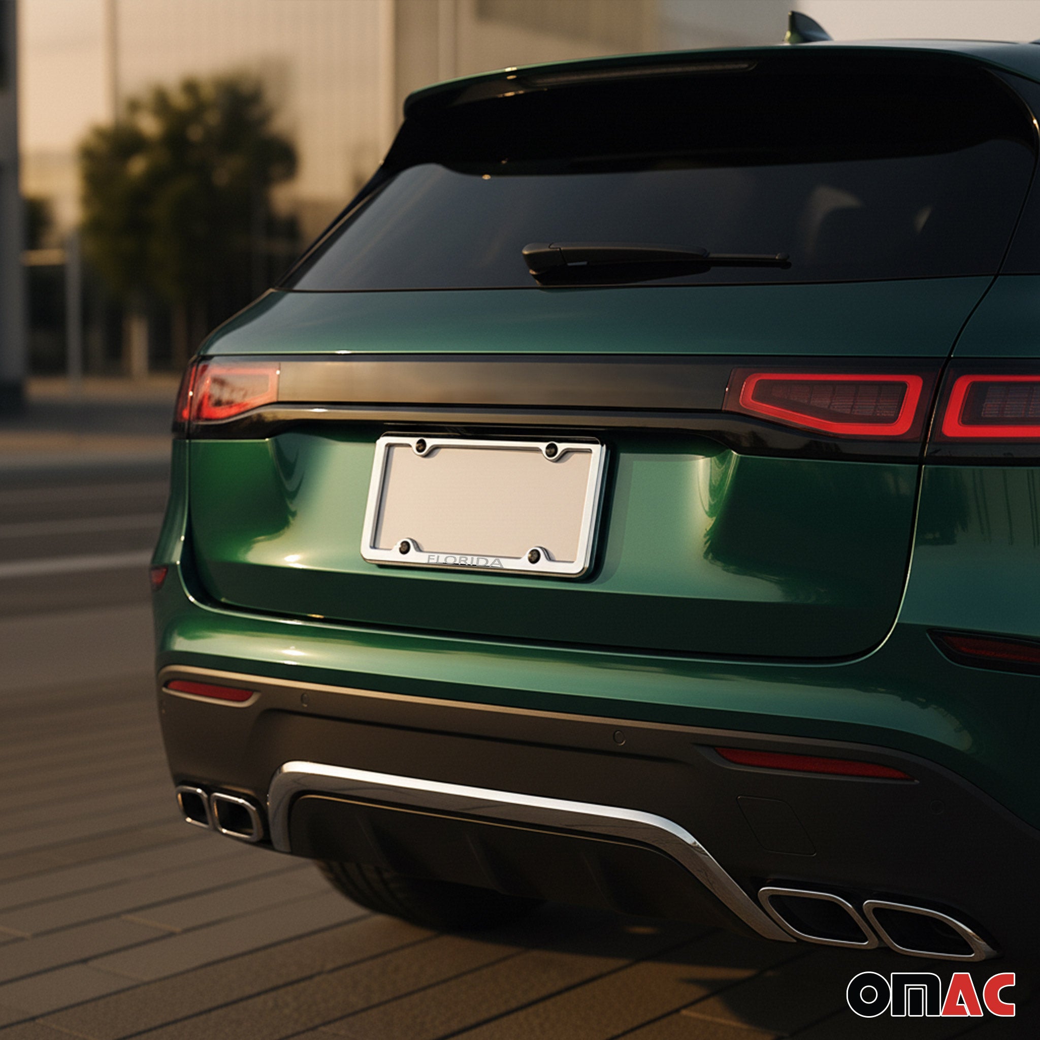 FLORIDA Print License Plate Frame Tag Holder Chrome S. Steel Set 2 Pcs.