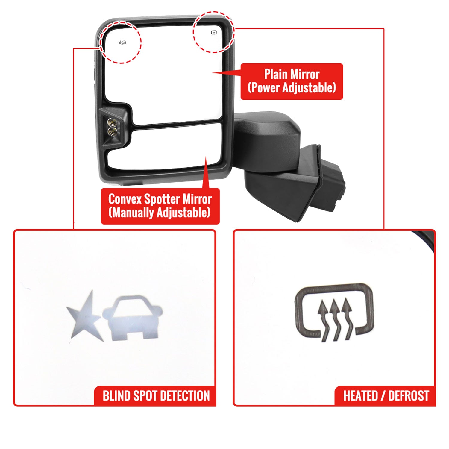 2019-2022 GMC Sierra 1500 Heated Chrome Towing Mirrors Clear Lens Turn Signal