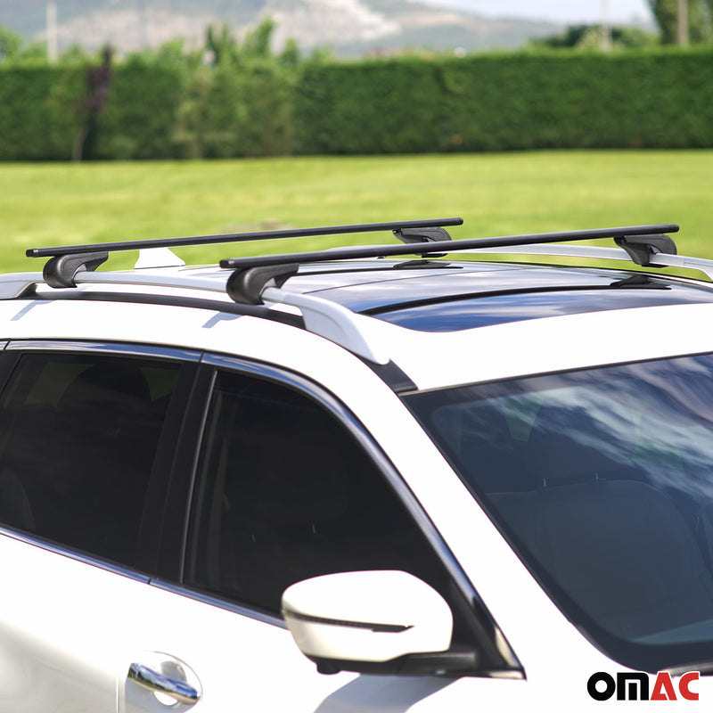 Roof Rack Raised Rail Cross Bars Carrier Lockable 50" 2 Pcs Metal Black