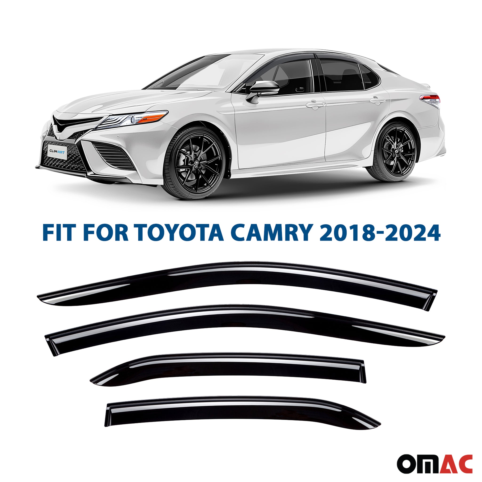 Clim Art Wind Deflectors for Toyota Camry 2018-2024 Shatterproof Tape-On Dark 4x