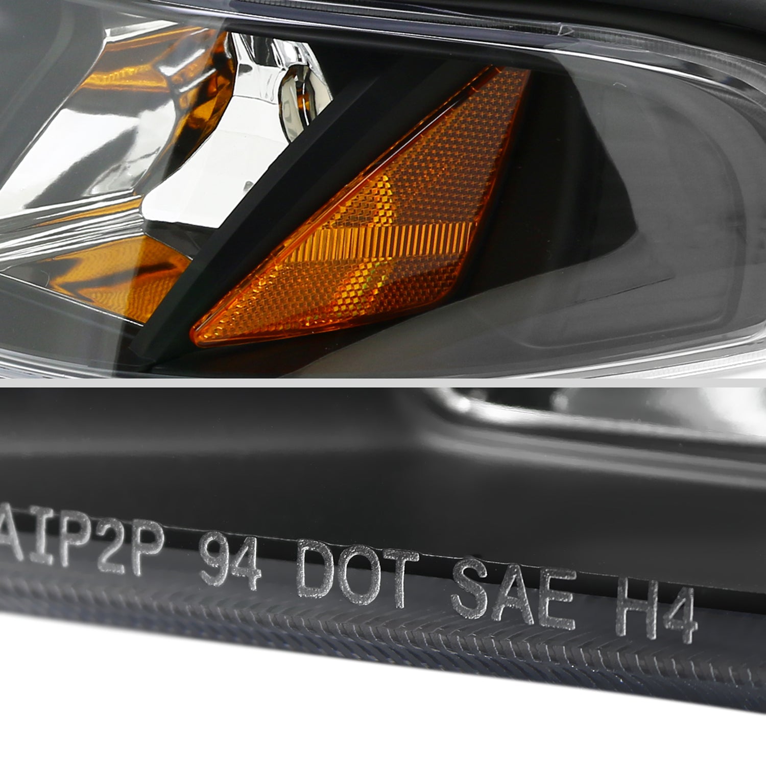 1994-1998 Ford Mustang 1PC Crystal Headlights Amber Reflectors Matt Black
