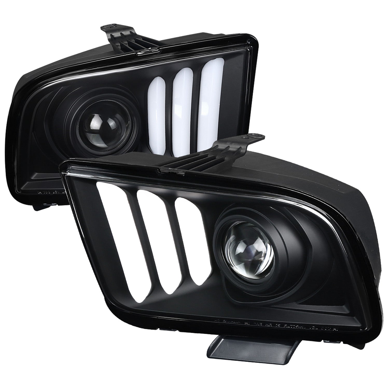 2005-2009 Ford Mustang LED Bar Projector Headlights Matte Black/Clear Lens