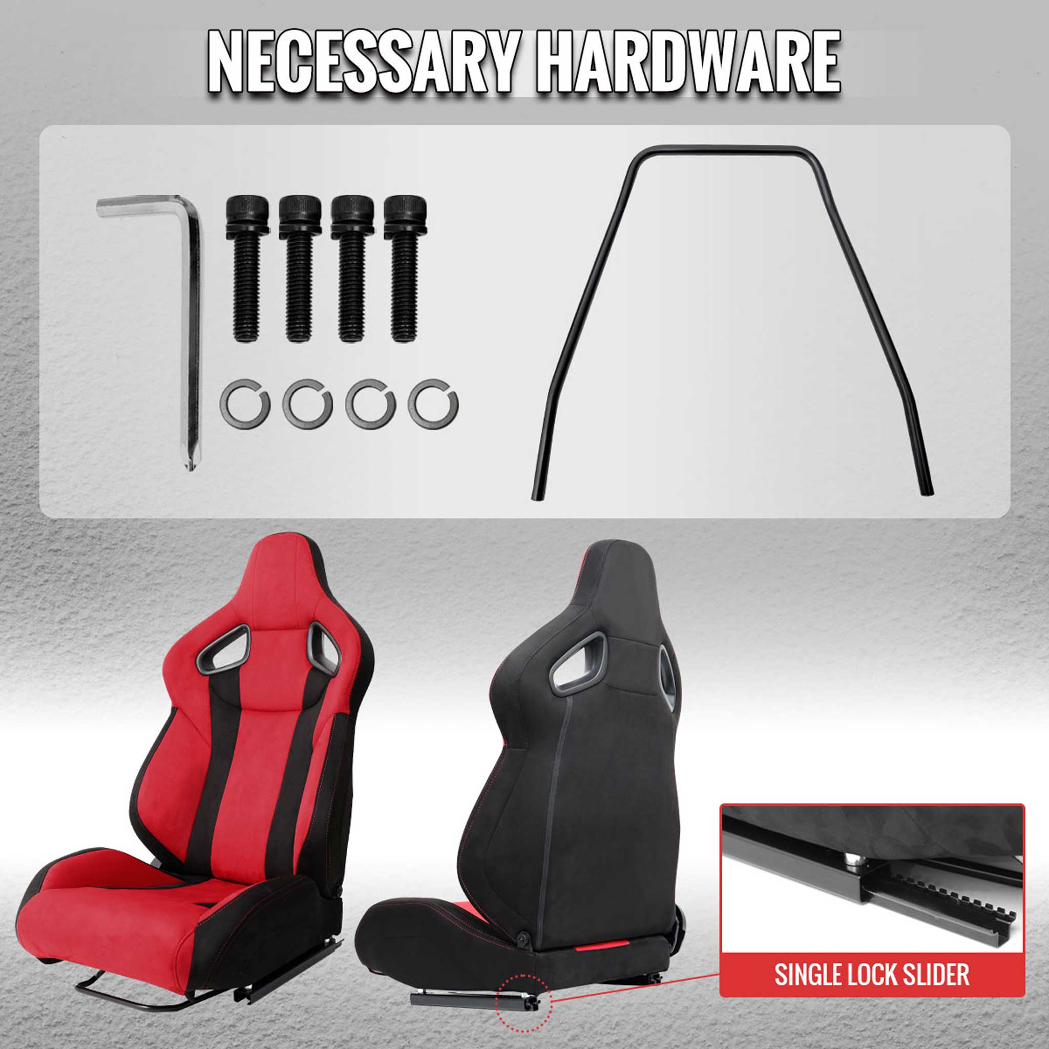 Universal Racing Seat Bright Red Black Suede With Double Red Stitch Right