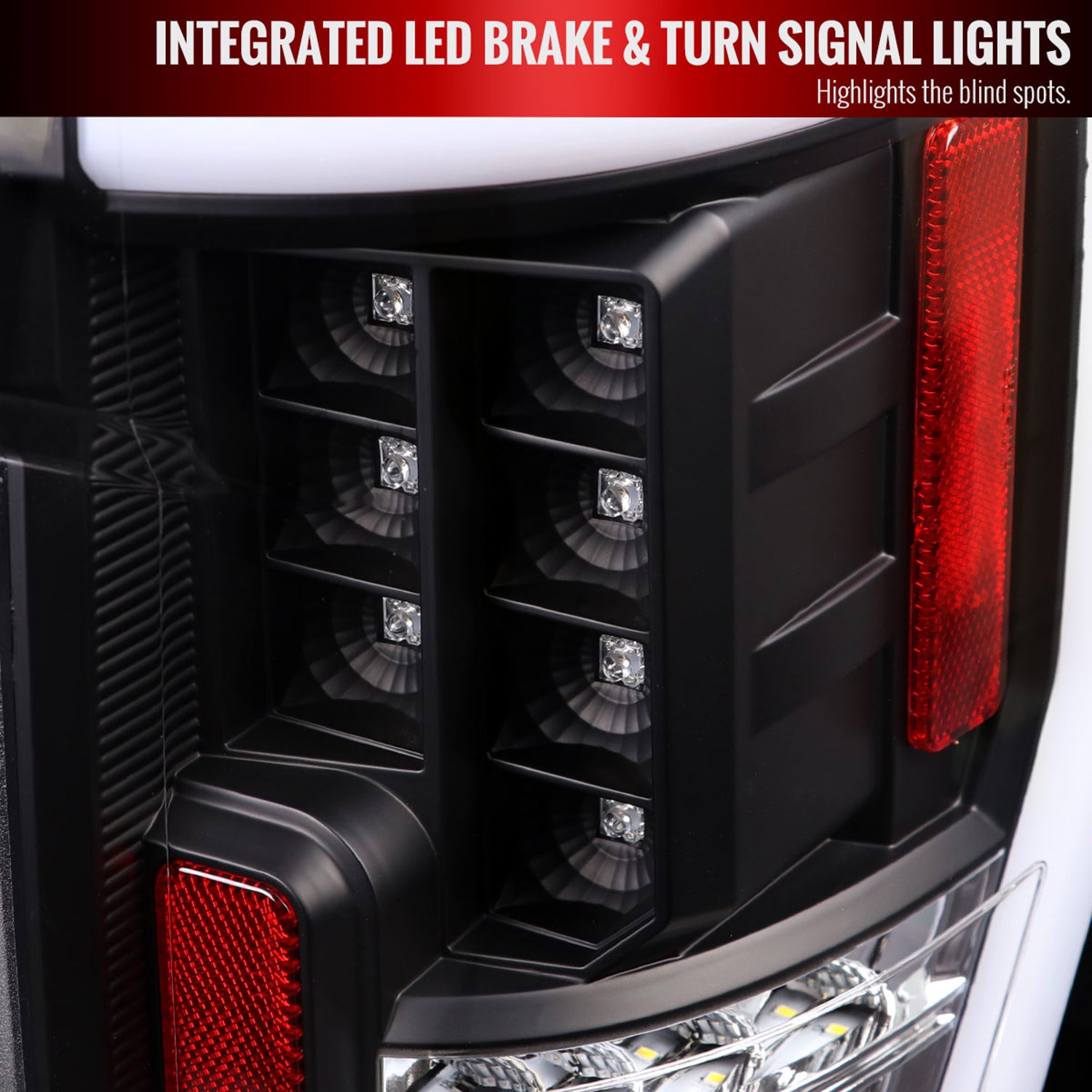 2017-2019 Ford F-250/350/450/550 White LED Bar Tail Lights Matt Black/Clear