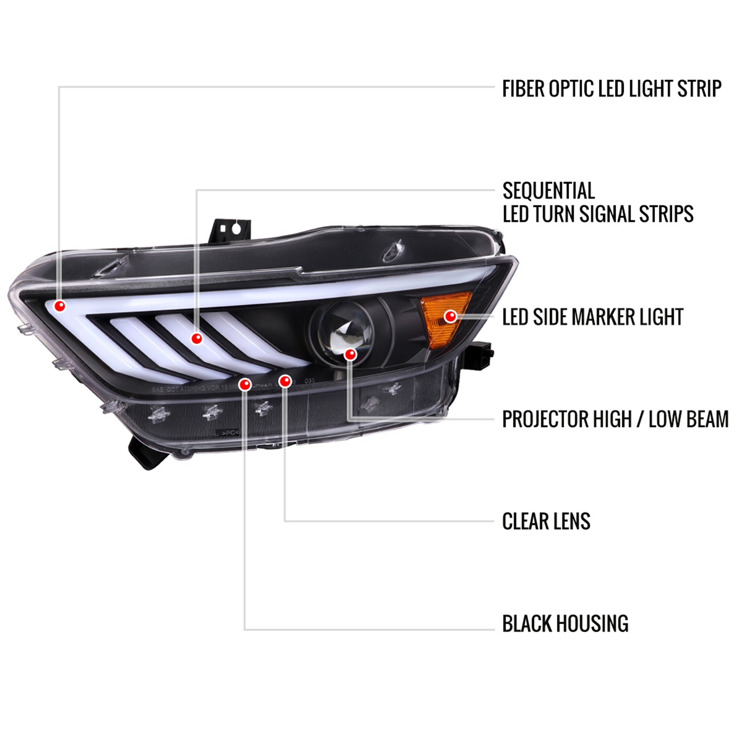 2015-2017 Ford Mustang HID-Type LED Turn Signal Projector Headlights Black