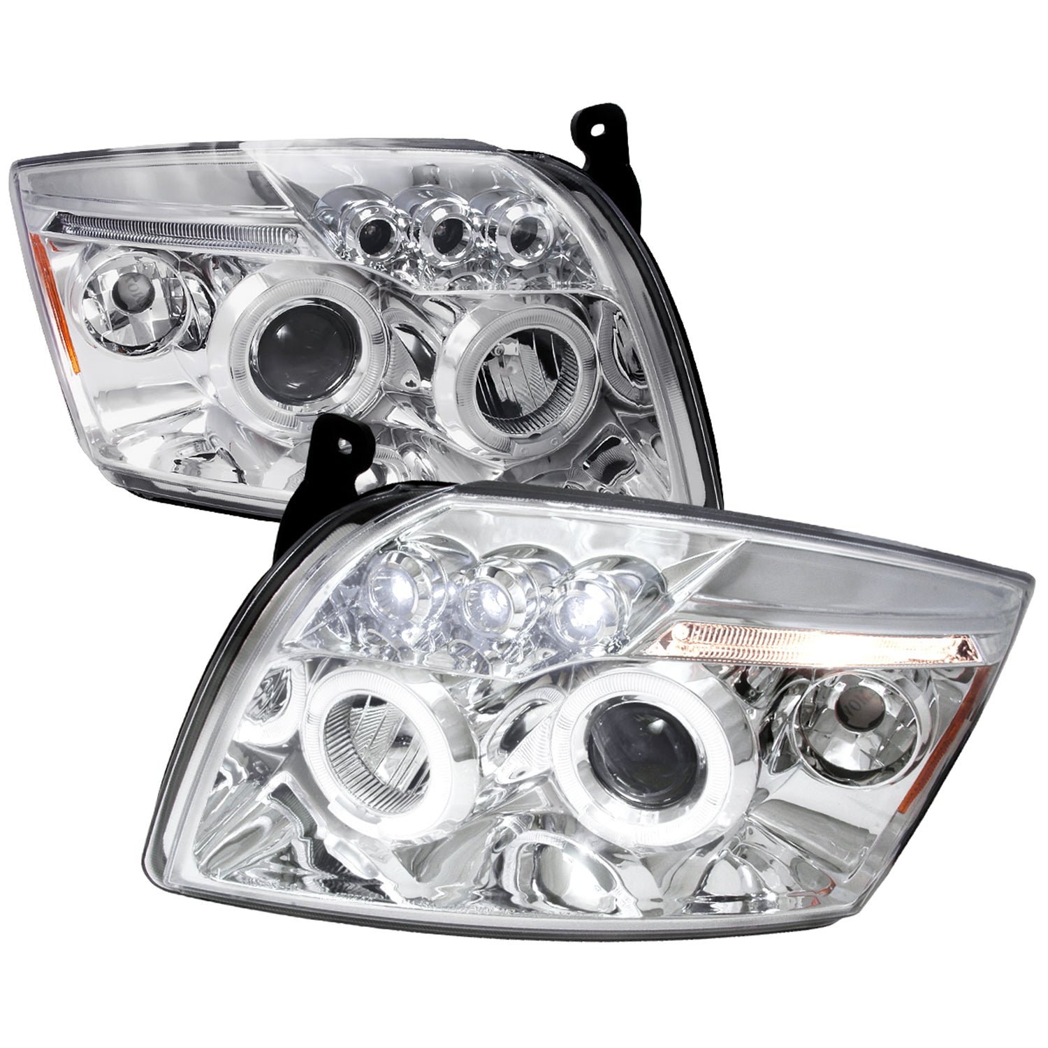 2007-2012 Dodge Caliber Dual Halo Projector Headlights Chrome/Clear Lens