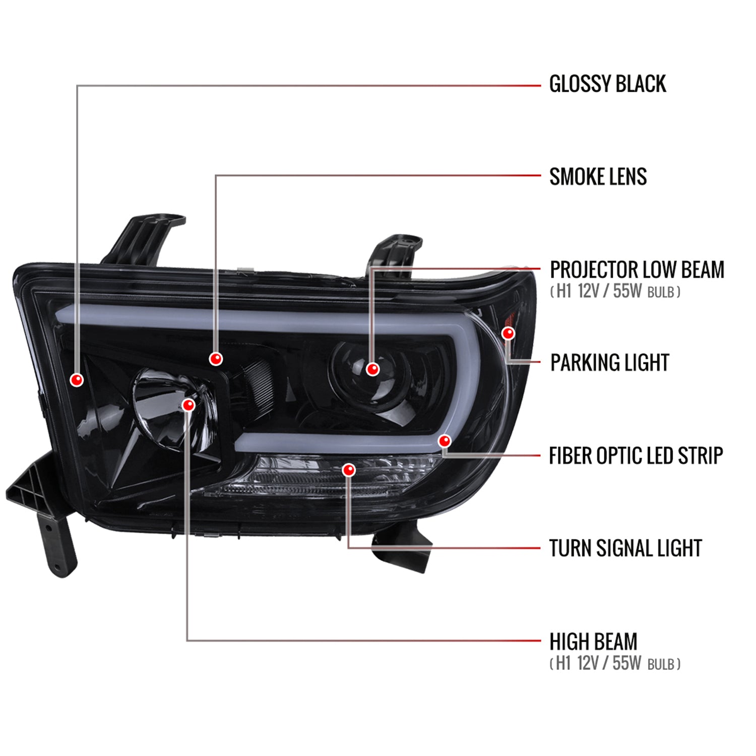 2007-2013 Toyota Tundra/ 2008-2017 Sequoia LED C-Bar Projector Headlights Smoke
