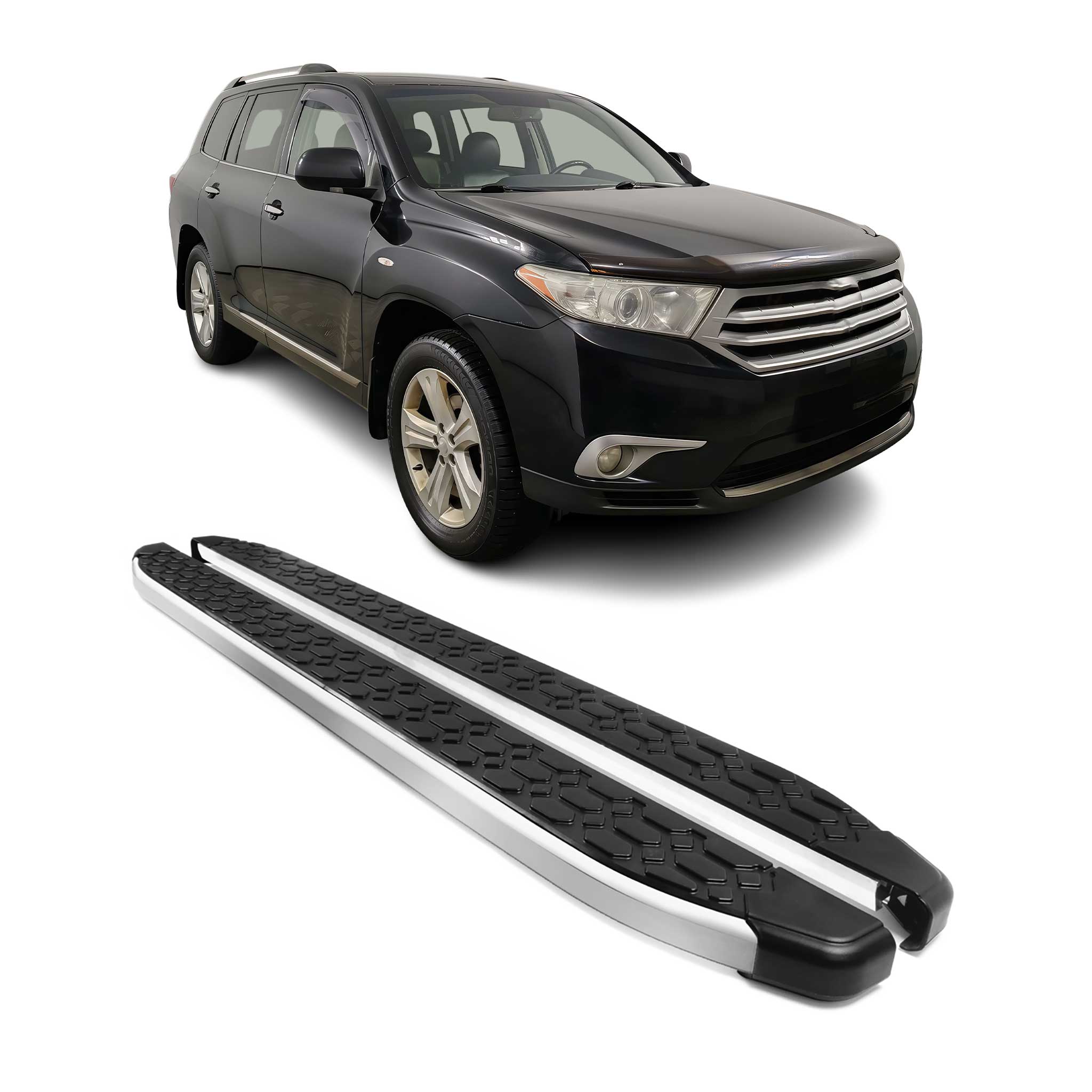 2008-2013 Toyota Highlander Running Boards Side Steps Silver & Black