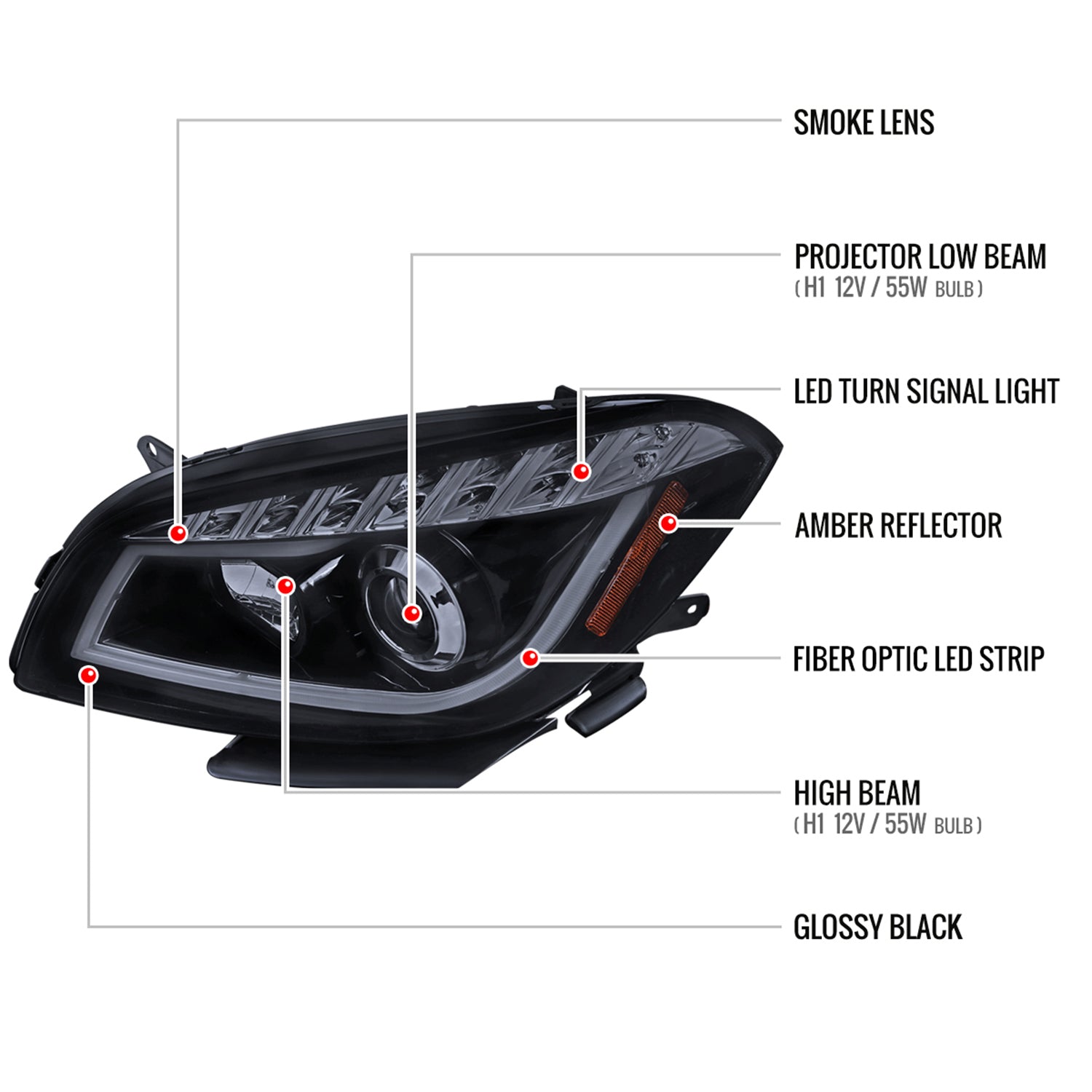 2008-2012 Chevy Malibu LS LT LTZ LED Headlights LED Signal Lights Glossy Black