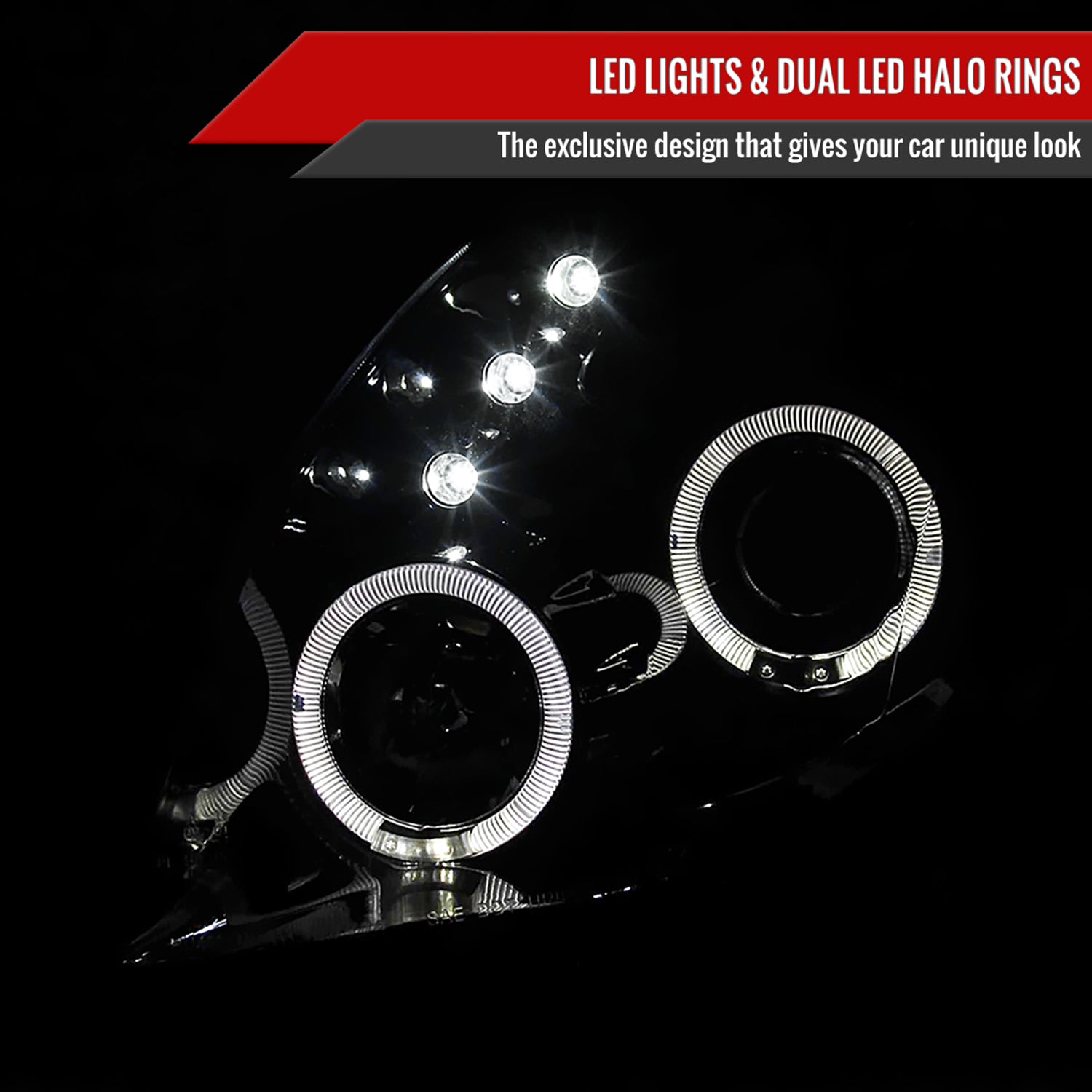 2006-2008 Toyota Yaris Dual Halo Projector Headlights Glossy Black/Smoke Lens