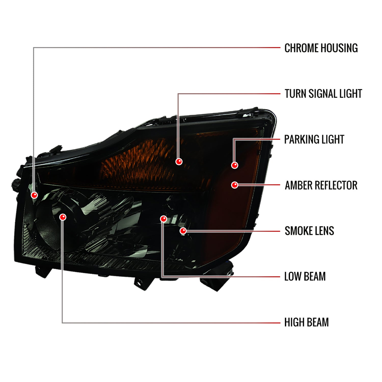 2004-2015 Nissan Titan/04-2007 Armada Factory Headlights Amber Reflectors Smoke