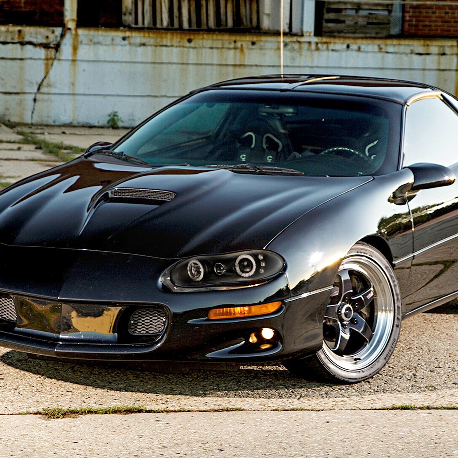 1998-2002 Chevy Camaro Dual Halo Projector Headlights Matte Black/Clear Lens