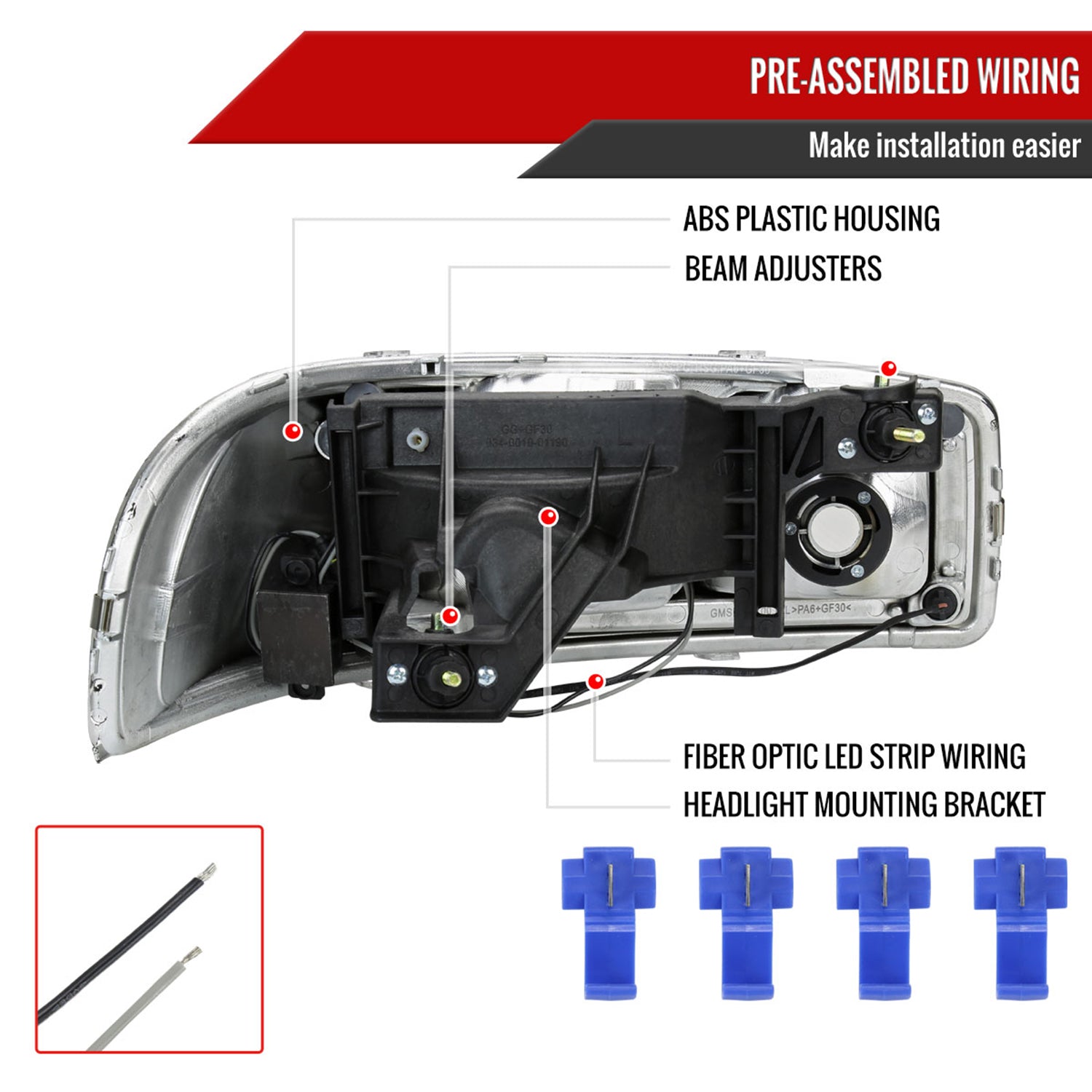 2001-2006 GMC Yukon Denali / XL LED Bar Factor Headlights Matte Black/Clear