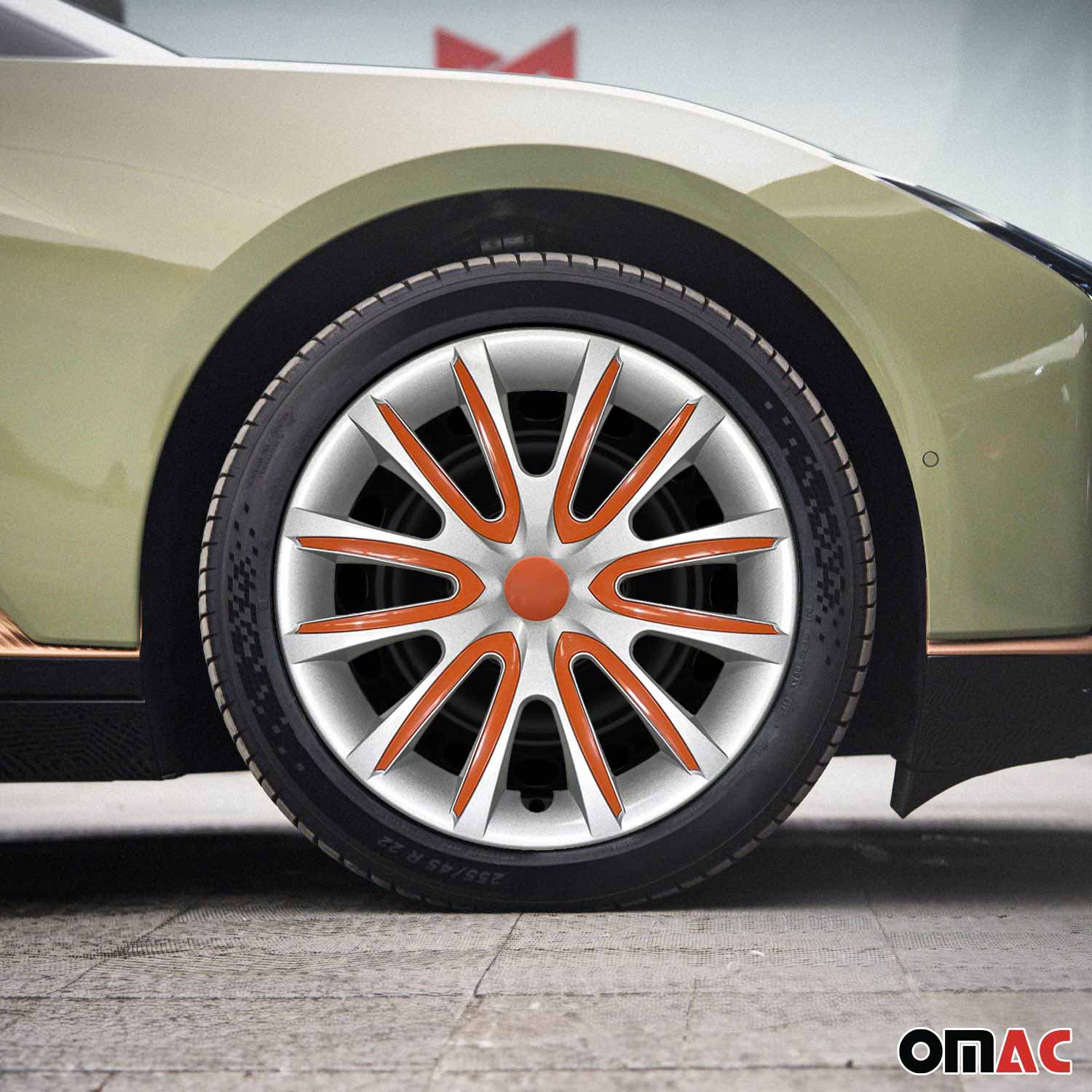 Bicolo Hub Caps Wheel Cover 14" Gray & Orange Full Set 4 pcs.