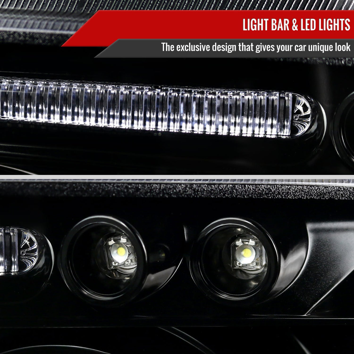 2005-2010 Dodge Charger Dual Halo Projector Headlights Jet Black/Clear Lens