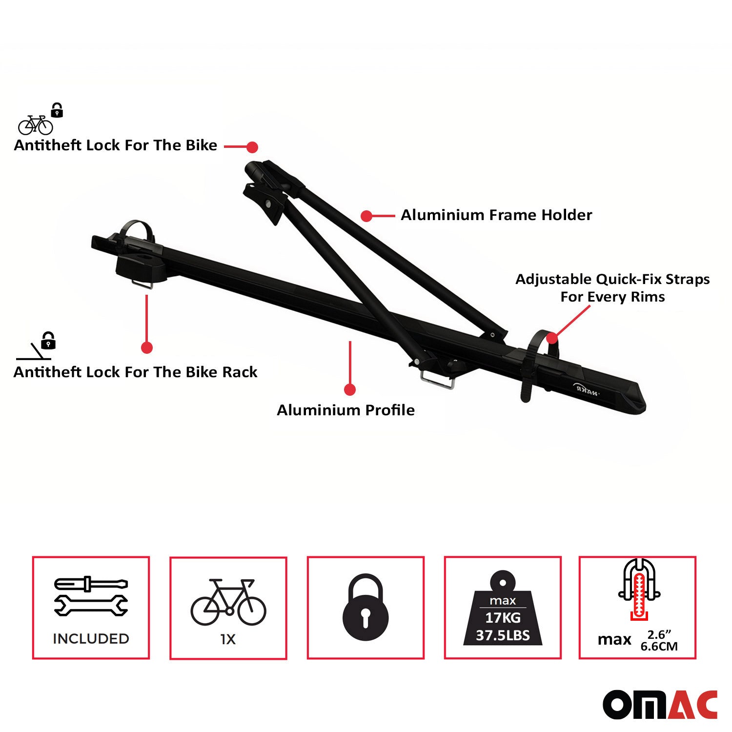 3Pcs Pro Bike Carrier Roof Mount Black Alu Bicycle Rack Cycling Car Truck SUV