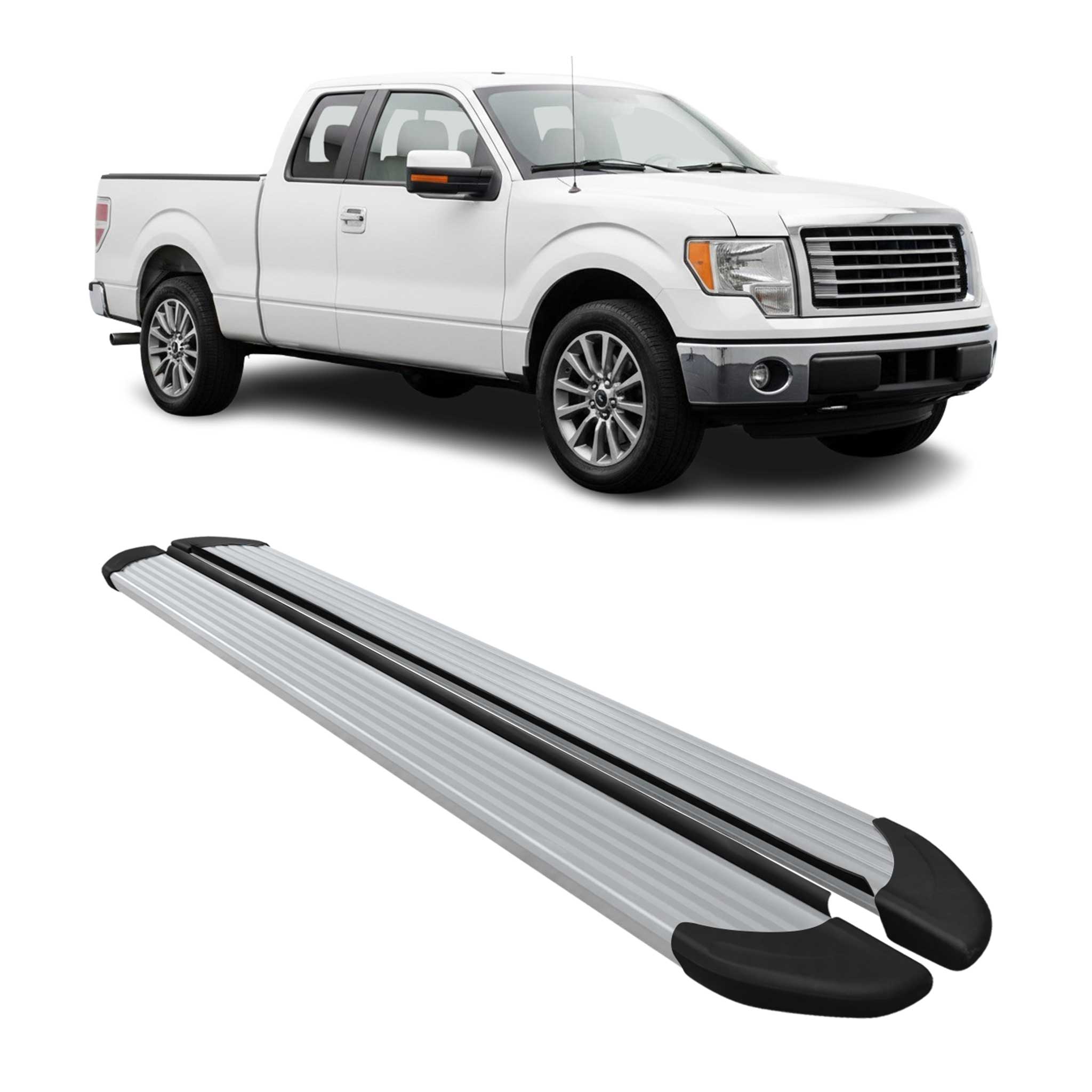 2009-2014 Ford F-150 Supercrew Cab Nerf Bars Side Steps Running Boards Silver