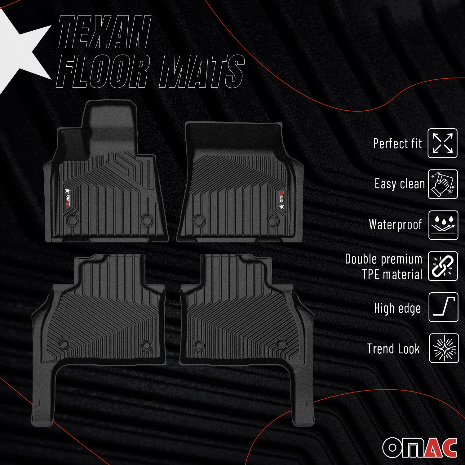 2019-2025 BMW X7 G07 Premium Floor Mats Liners 6 Seats First and Second Row Set Black