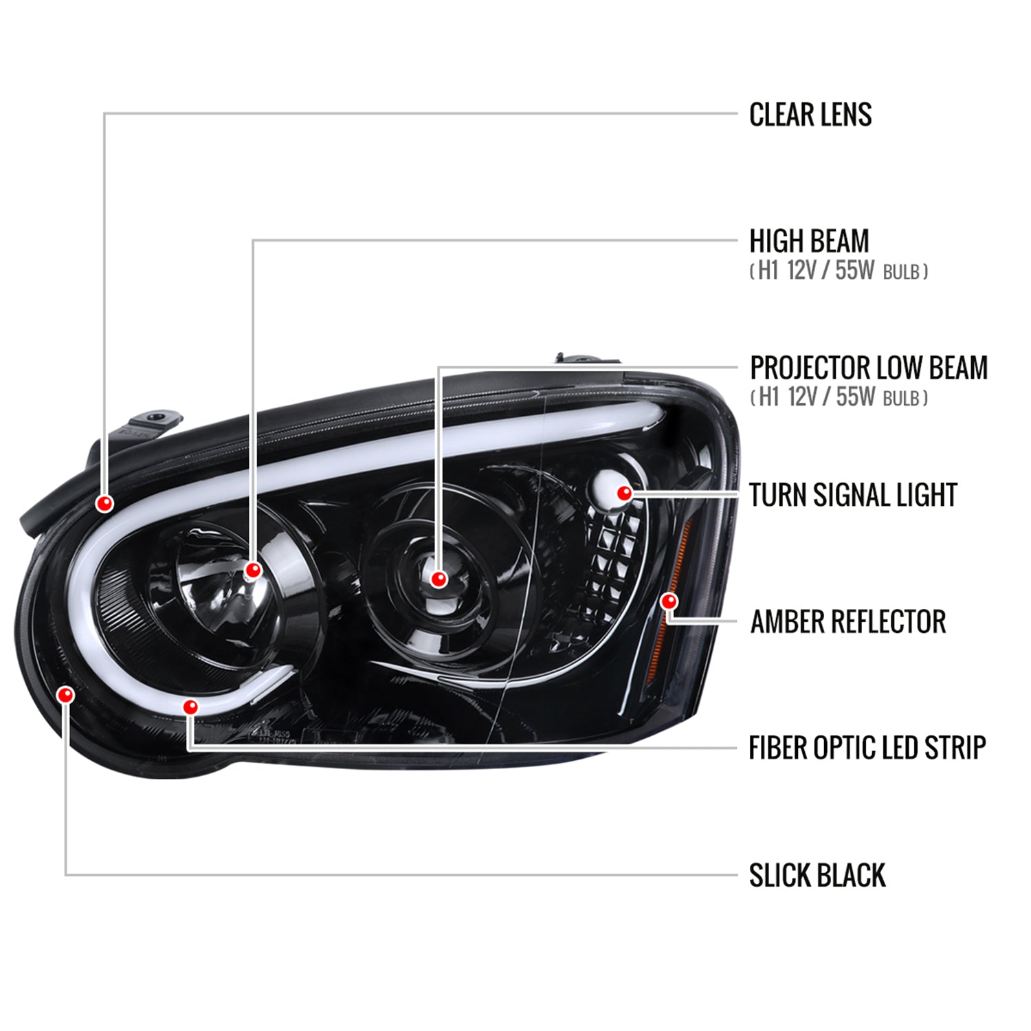 2004-2005 Subaru Impreza WRX/STI Outback Projector Headlights LED Light Black