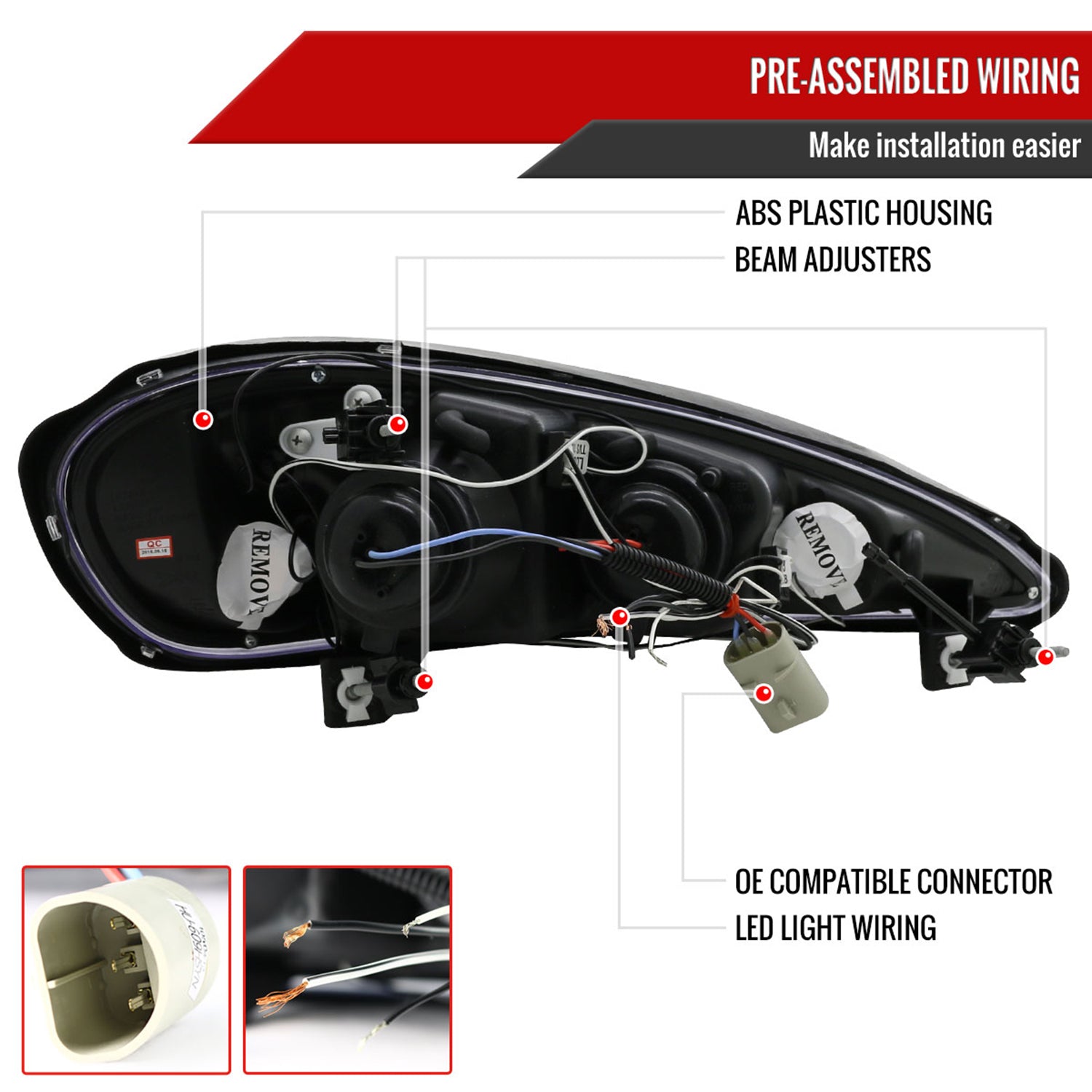 1999-2005 Pontiac Grand AM Dual Halo Projector Headlights Matte Black/Clear