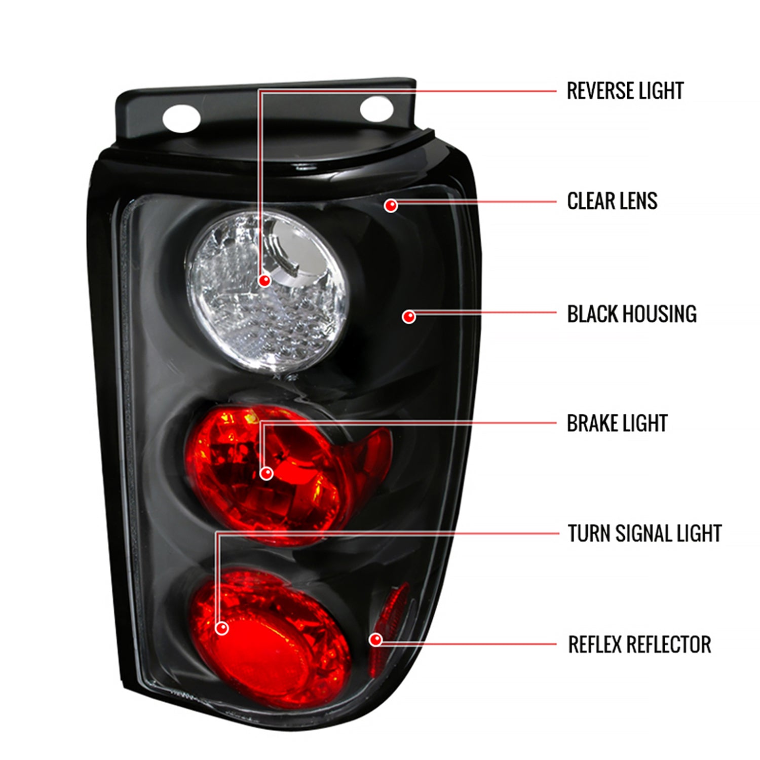 1995-1997 Ford Explorer Tail Lights Matte Black Housing/Clear Lens