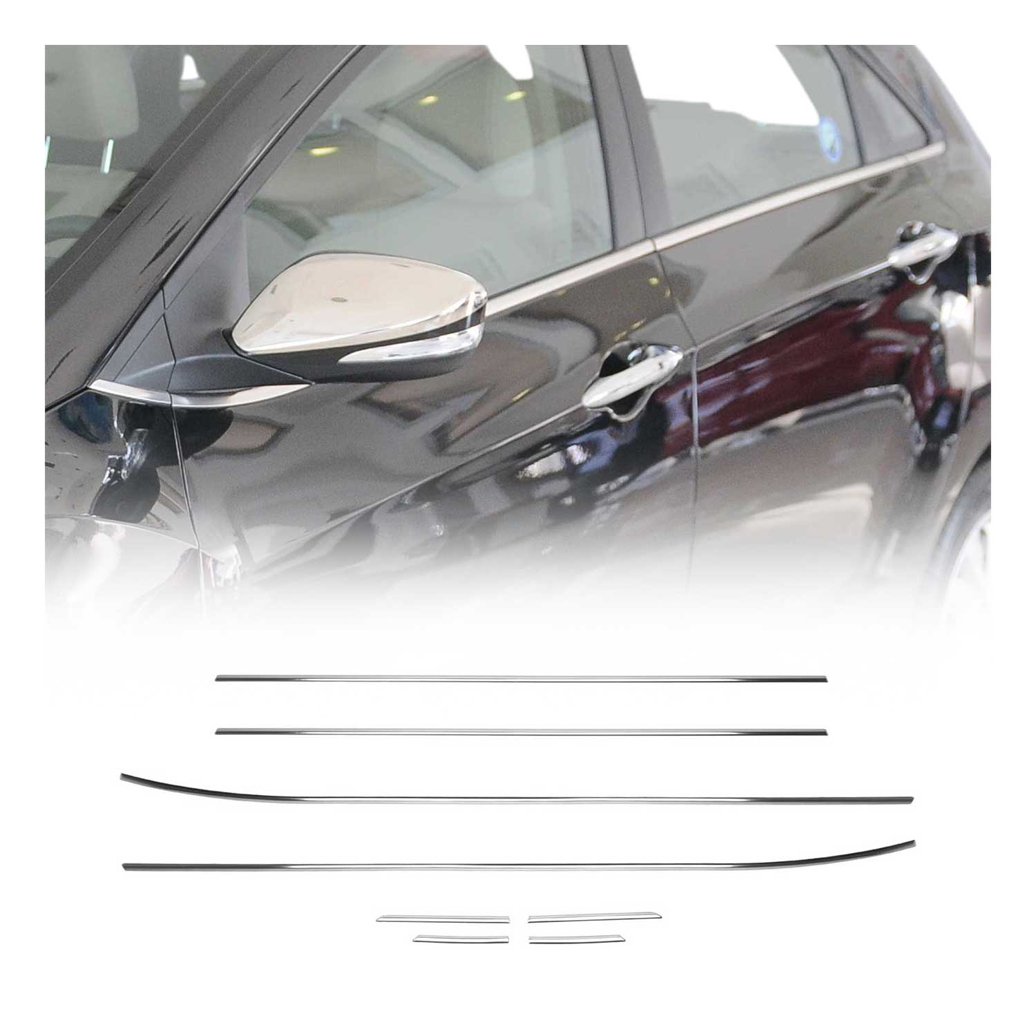 2013-2017 Hyundai Elantra GT Window Molding Trim Streamer Stainless Steel Silver 8 Pcs