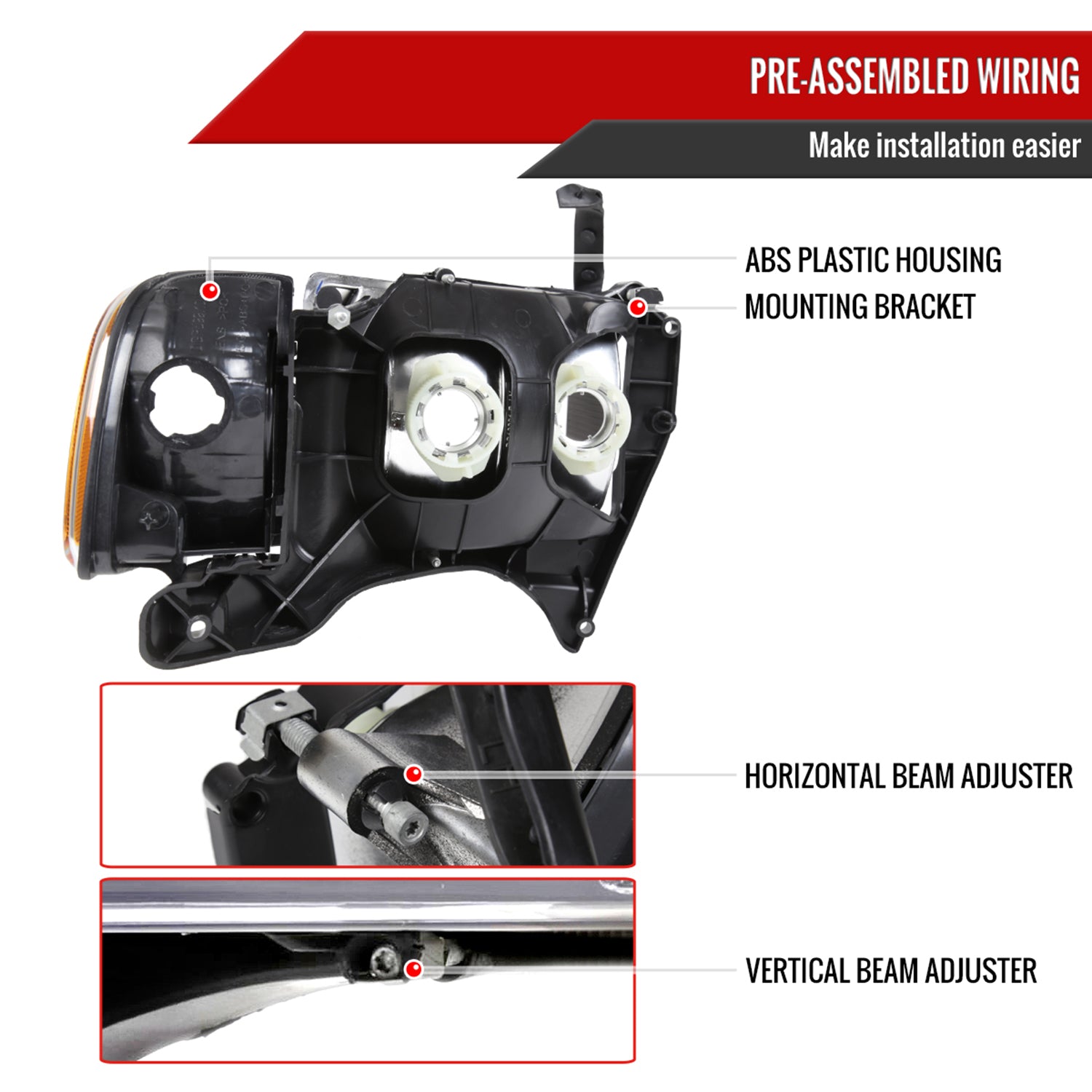 1999-2001 Dodge RAM 1500 Sport Factory Headlights & Corner Lights Black/Clear