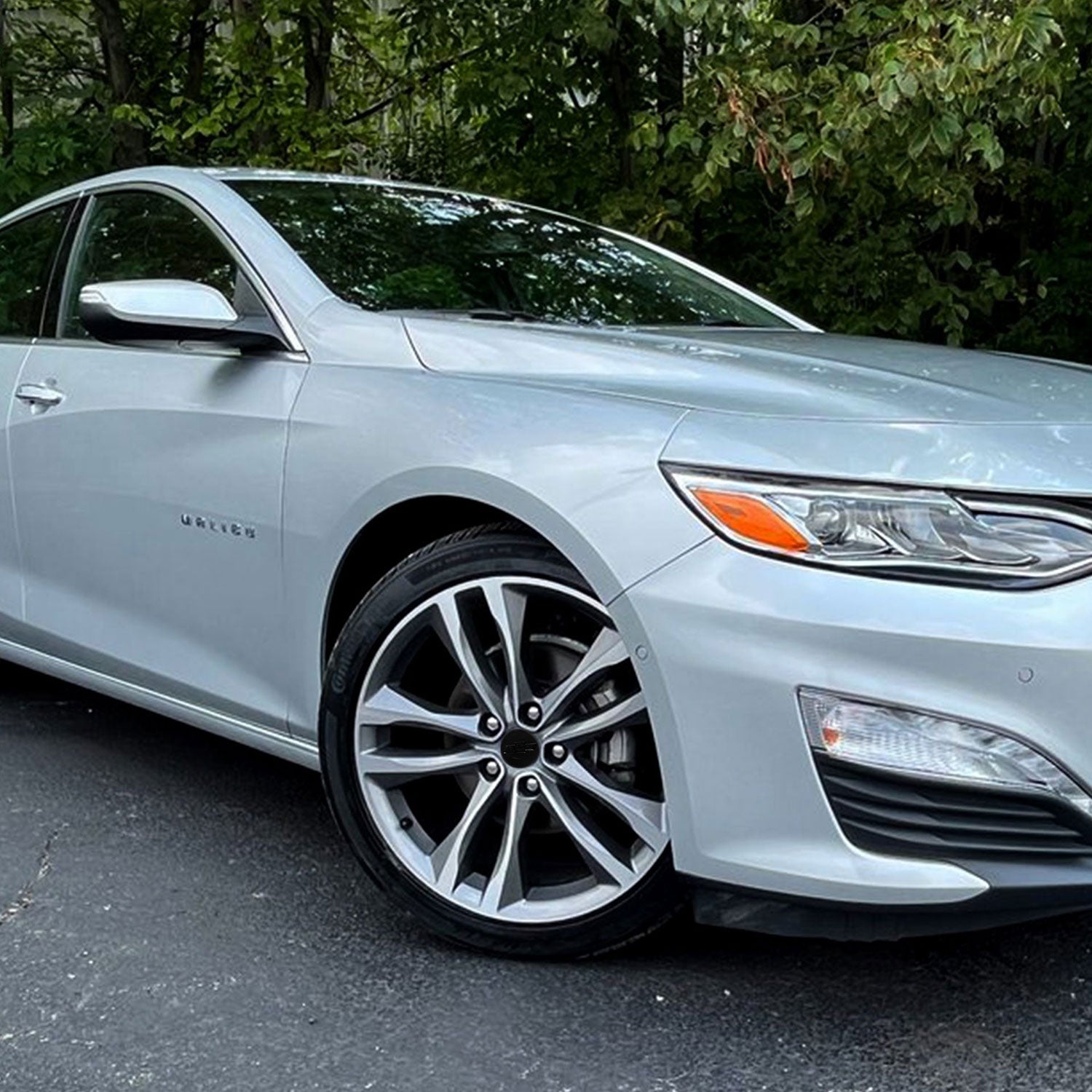 2013-2024 Chevrolet Malibu Licensed Wheel Cap Emblem Set Gloss Black 4Pcs ABS Plastic