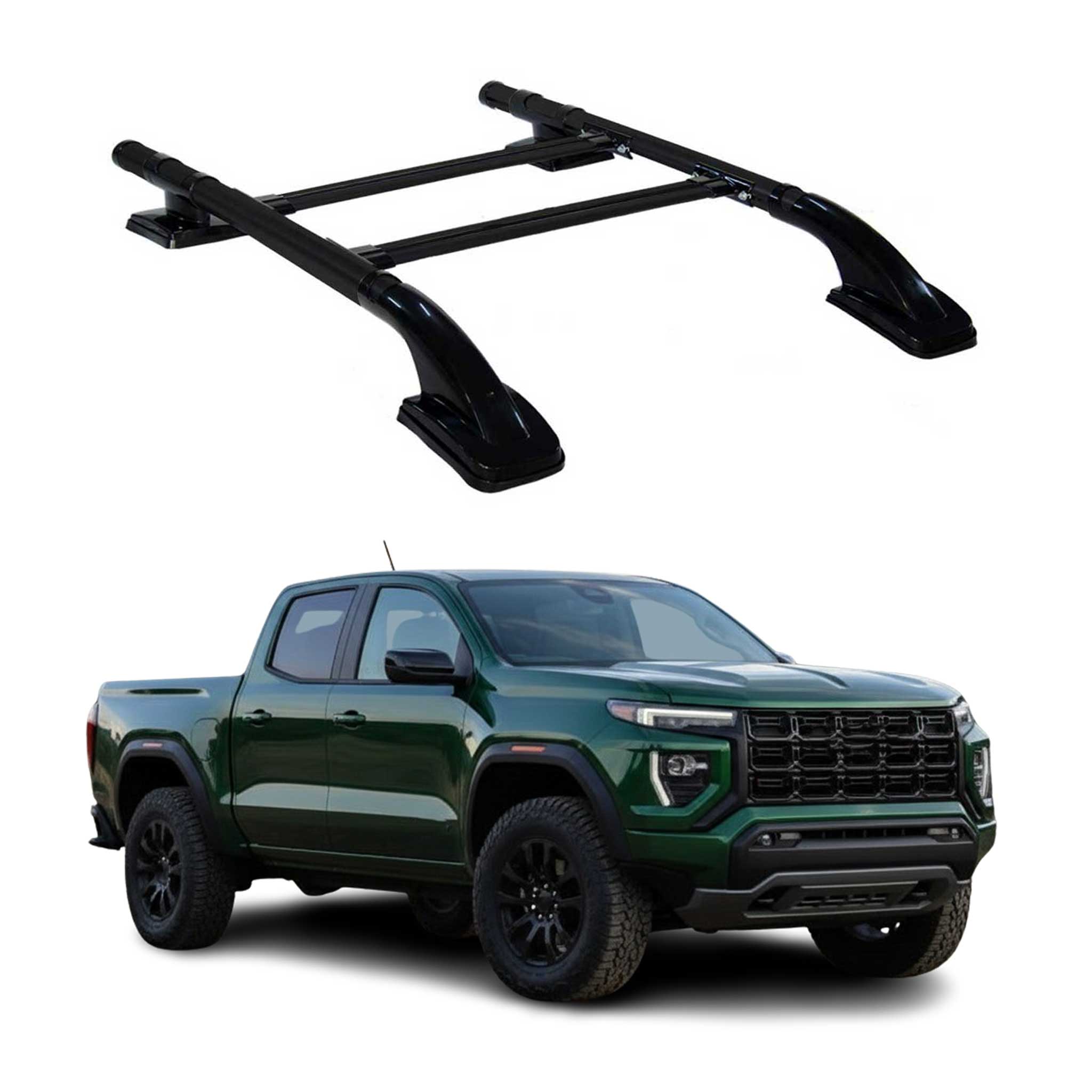 2023-2026 GMC Canyon III Crew Cab Top Roof Rack & Side Rails Black Alu 4Pcs