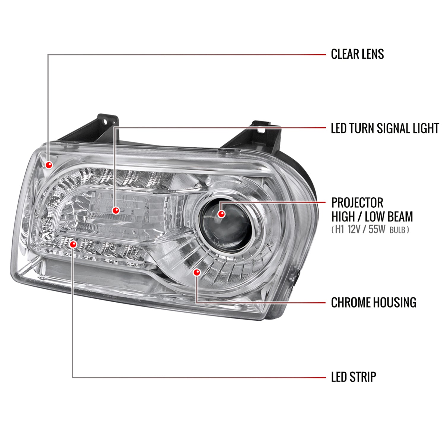 2005-2010 Chrysler 300 Base/LX/Touring Headlights LED Light&LED Signal Chrome