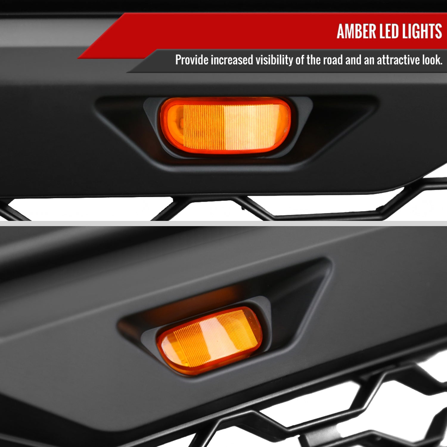 2013-2018 Dodge RAM 1500 Rebel Style Front Hood Grille w/ Amber LED Lights
