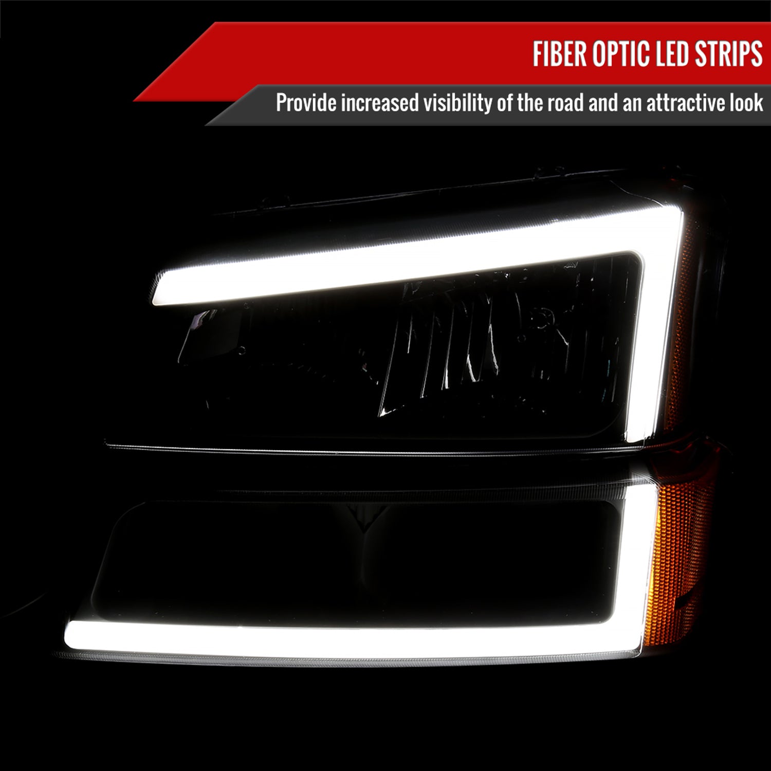 2002-2006 Chevy Avalanche/ Silverado LED Bar Factory Headlights&Bumper Lights