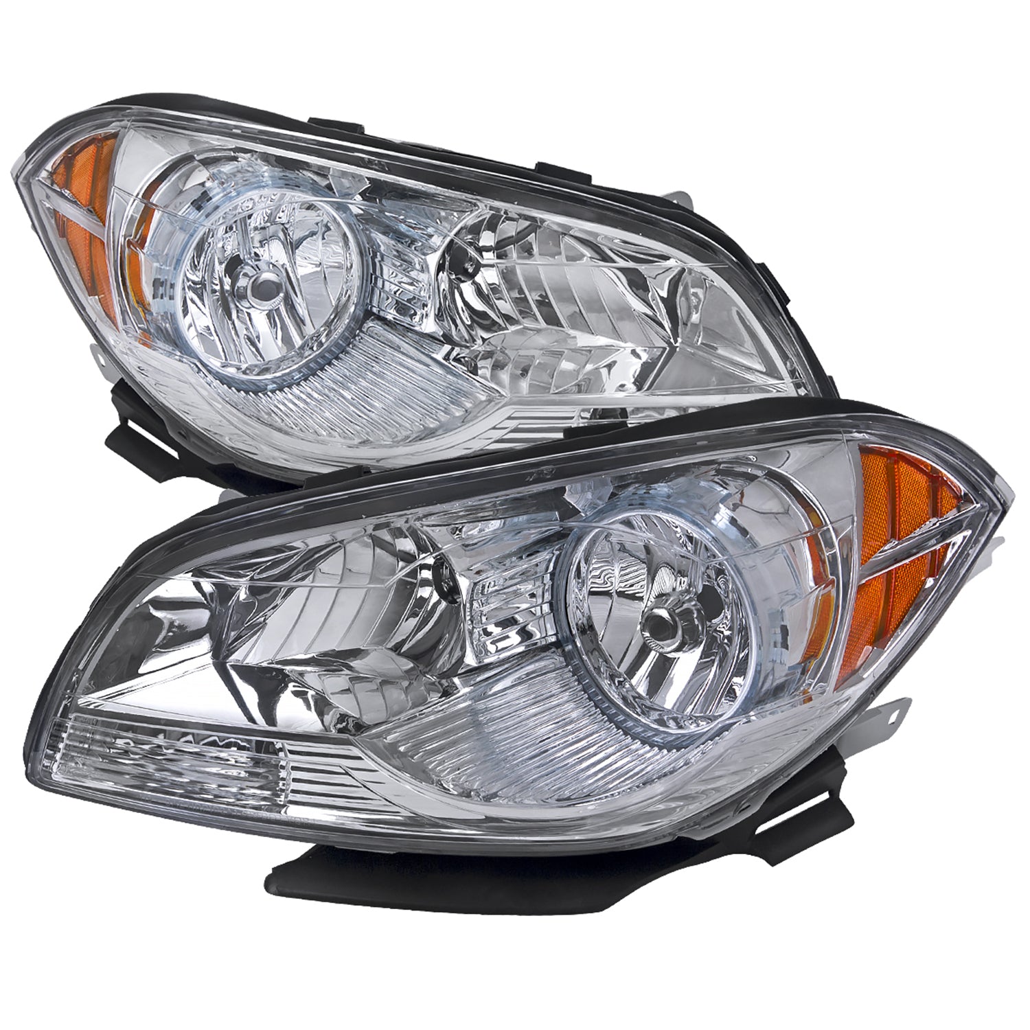 2008-2012 Chevy Malibu LS/LT/LTZ Crystal Headlights Amber Reflectors Chrome