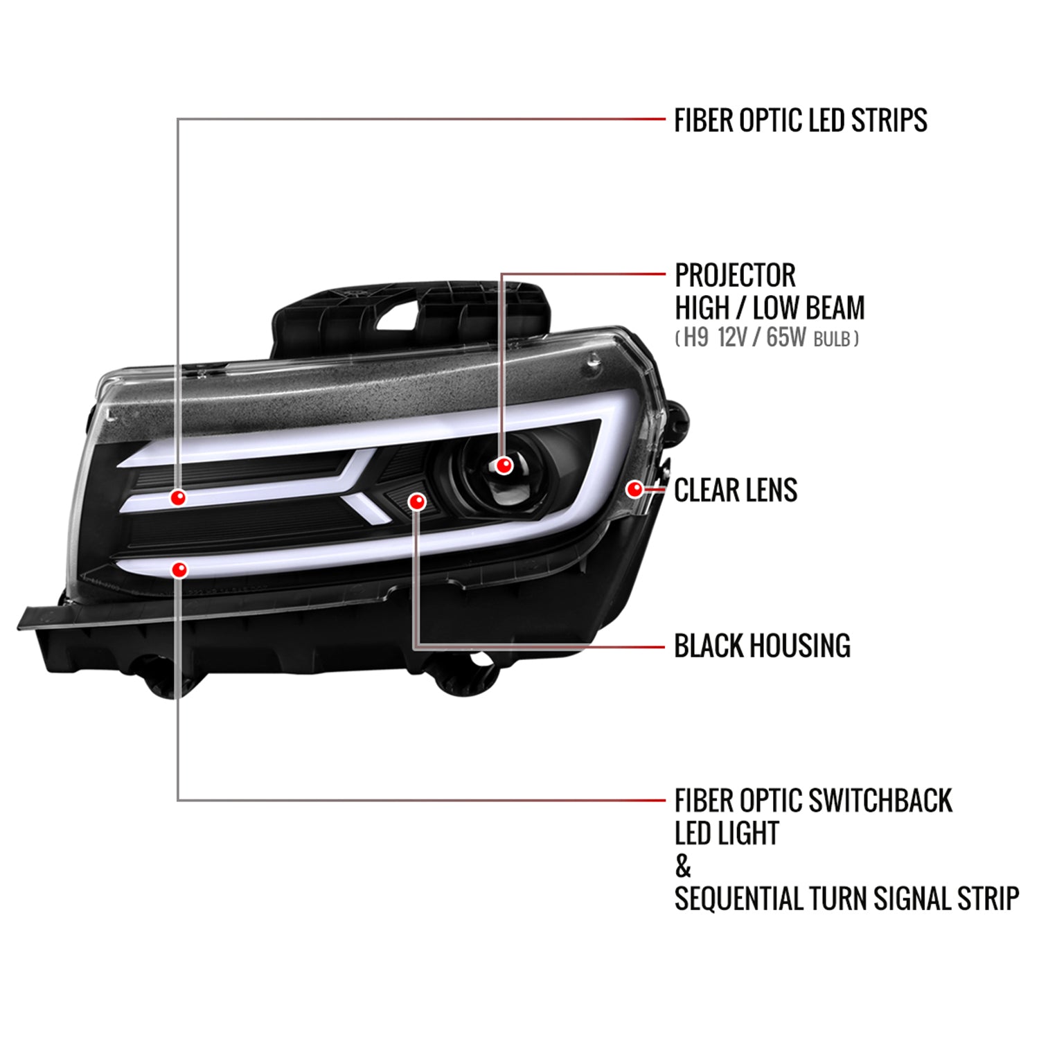 2014-2015 Chevy Camaro LED Projector Headlights Turn Signal Lights Matte Black