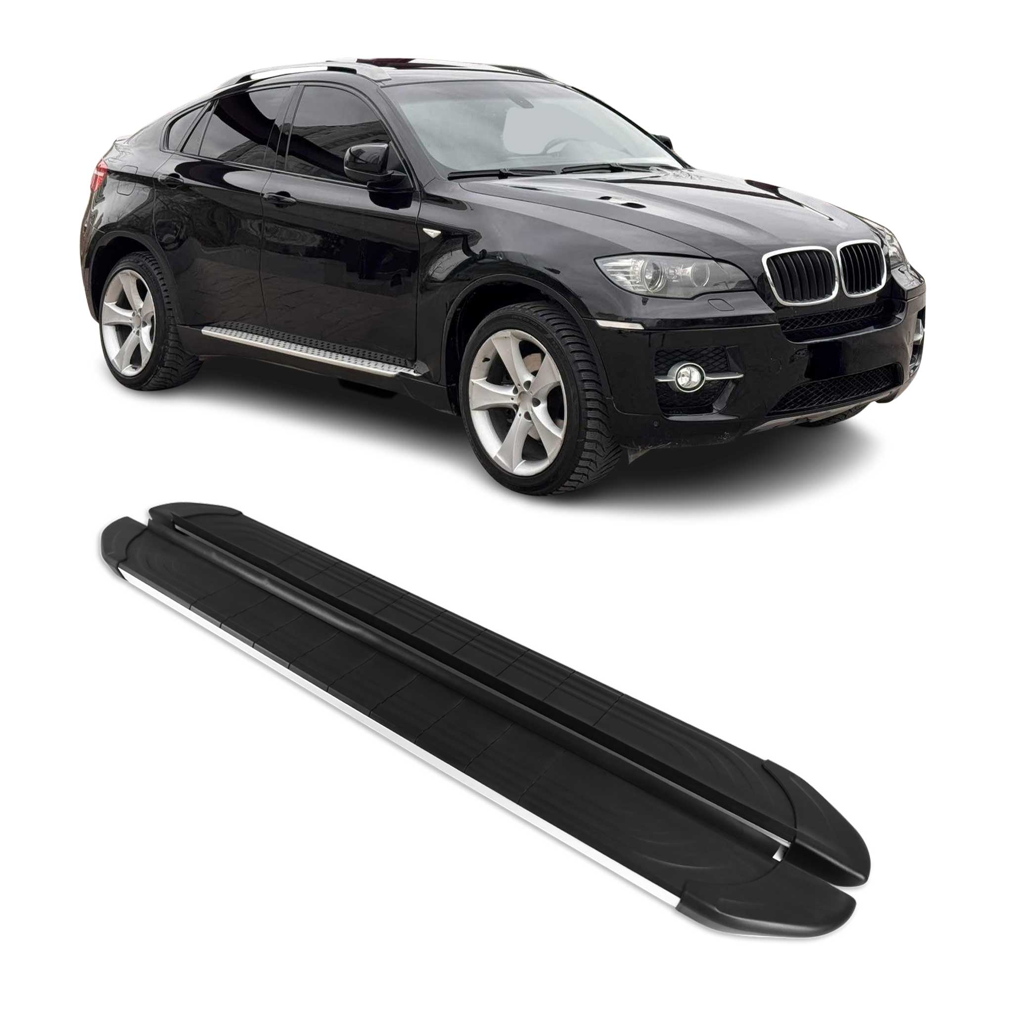 2008-2014 BMW X6 E71 Running Boards Side Steps Silver & Black
