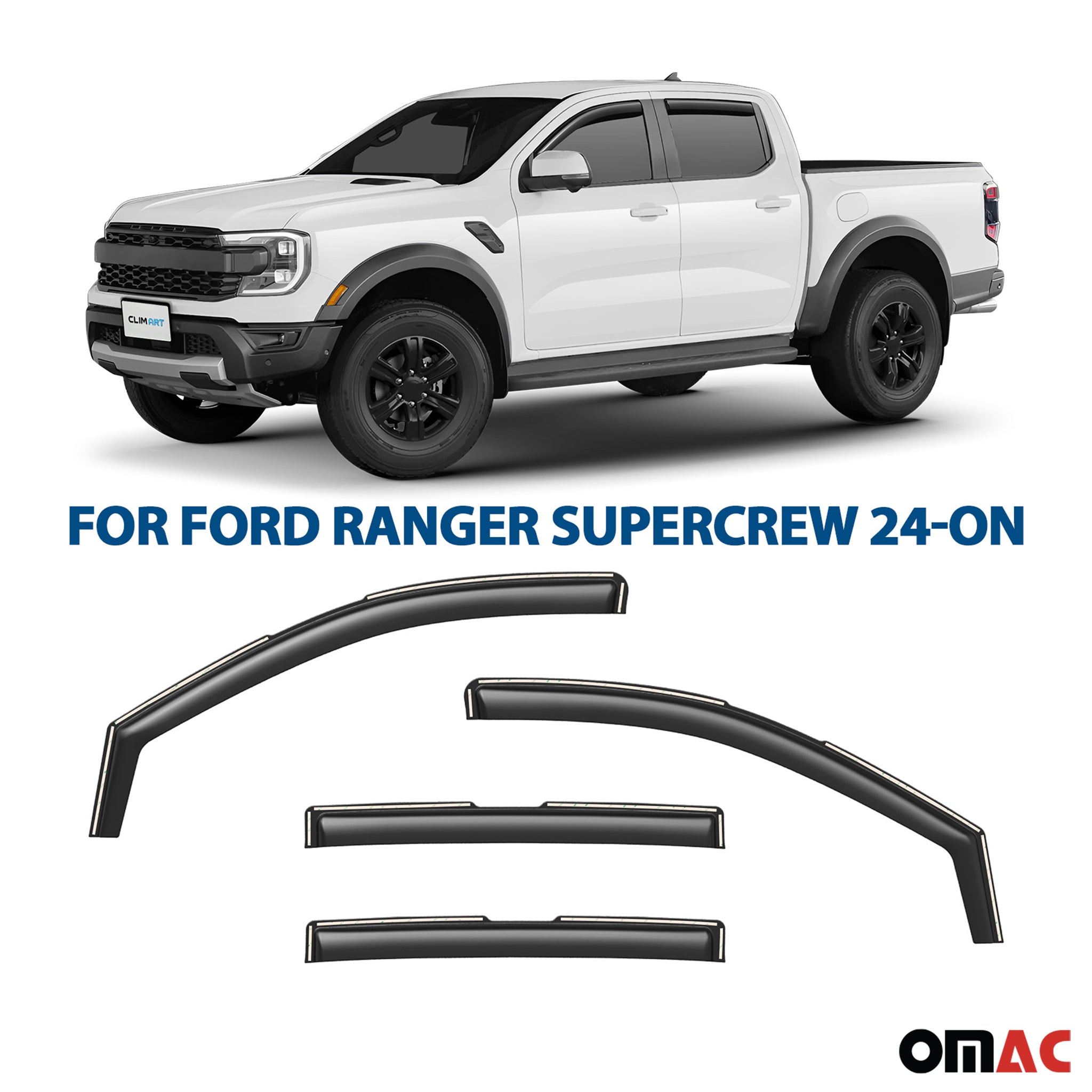 Clim Art Wind Deflectors for Ford Ranger 2024-2025 SuperCrew Smoke 4 Pcs