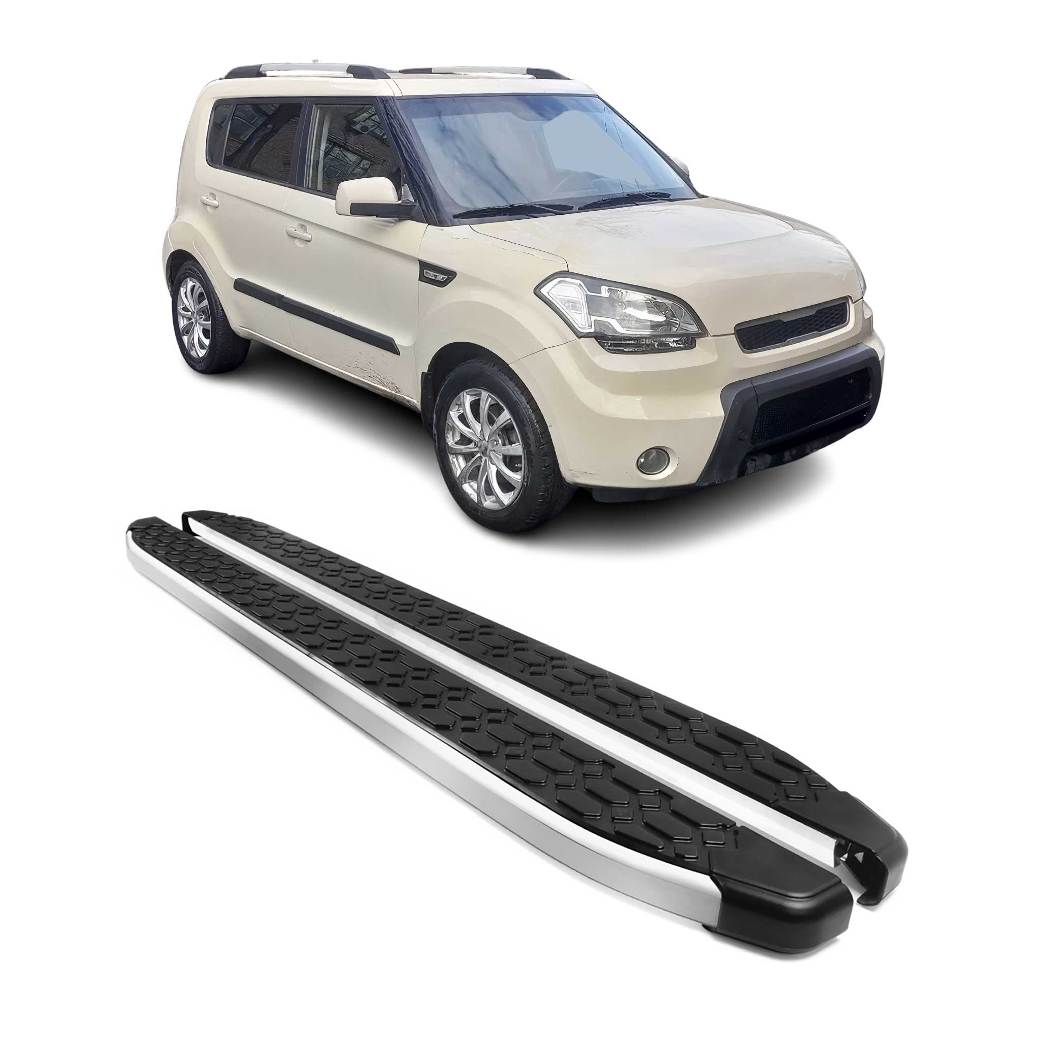 2010-2013 Kia Soul Running Boards Side Steps Silver & Black