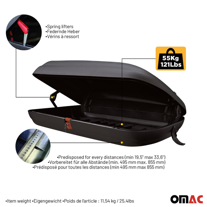 OMAC Car Rooftop Cargo Box Luggage Carrier 11.3 Cubic Feet Carbon Fiber Textured