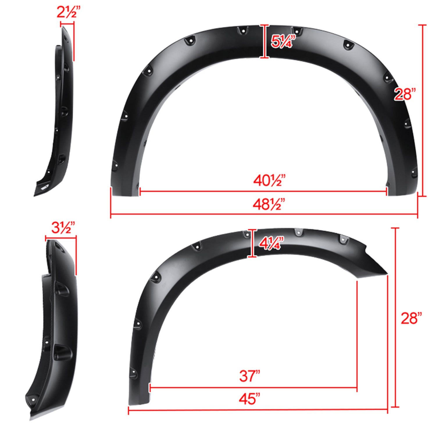 2010-2017 Dodge RAM 2500/3500 Smooth Rivet Style Fender Flares Protector