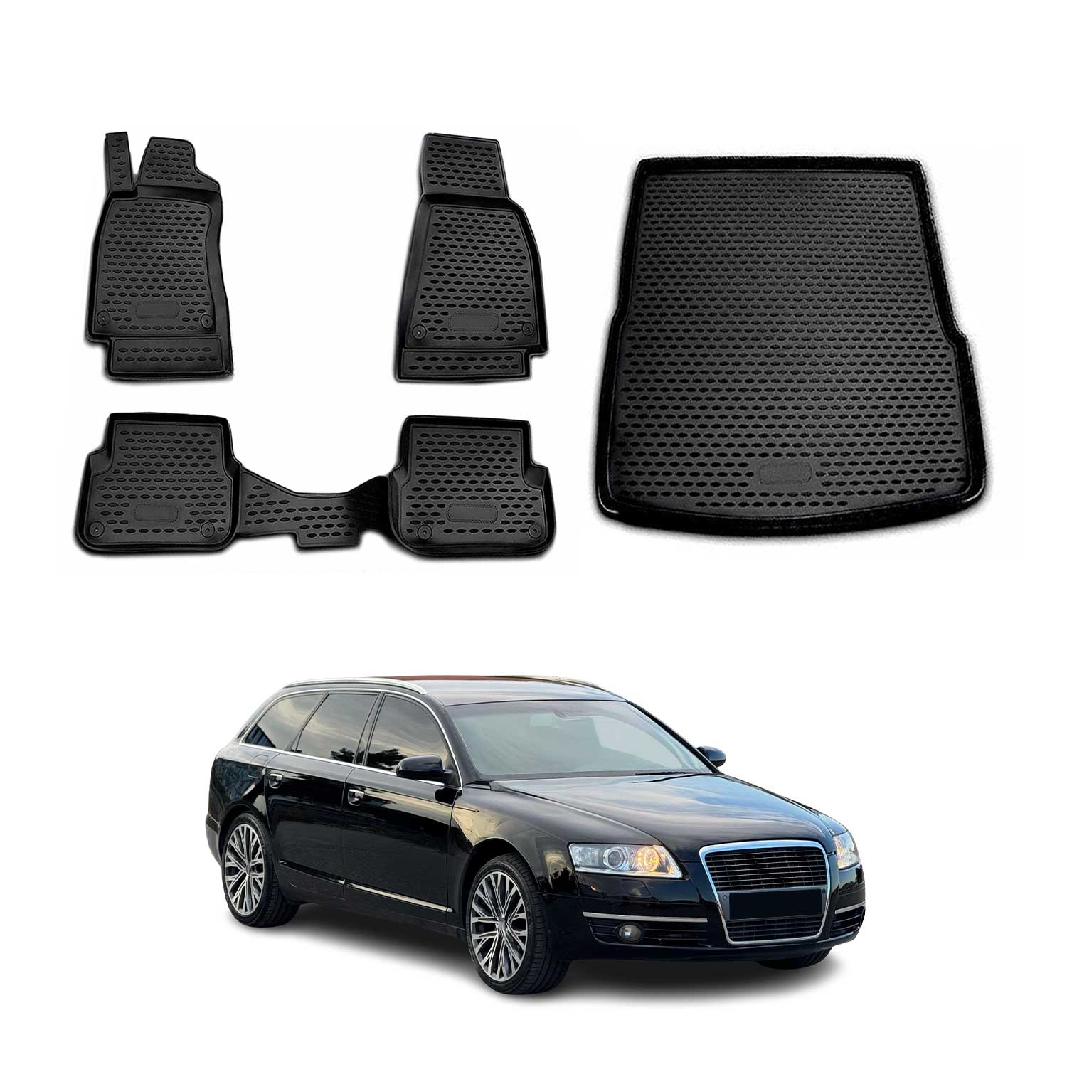 2008-2011 Audi A6 Avant Allroad Floor Mats & Cargo Liner Full Set All Weather Black