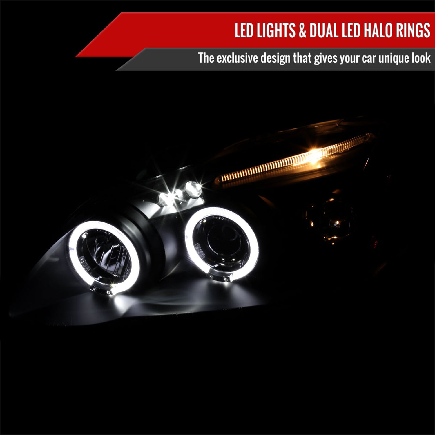 2003-2008 Toyota Corolla Dual Halo Projector Headlights Matte Black/Clear Lens