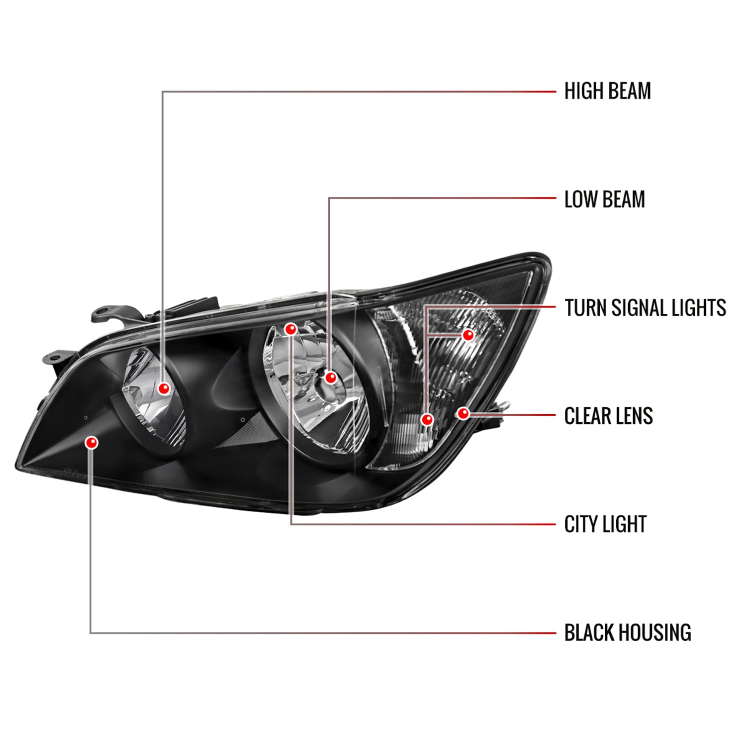2001-2005 Lexus IS300 Factory Style Crystal Headlights Matte Black/Clear Lens