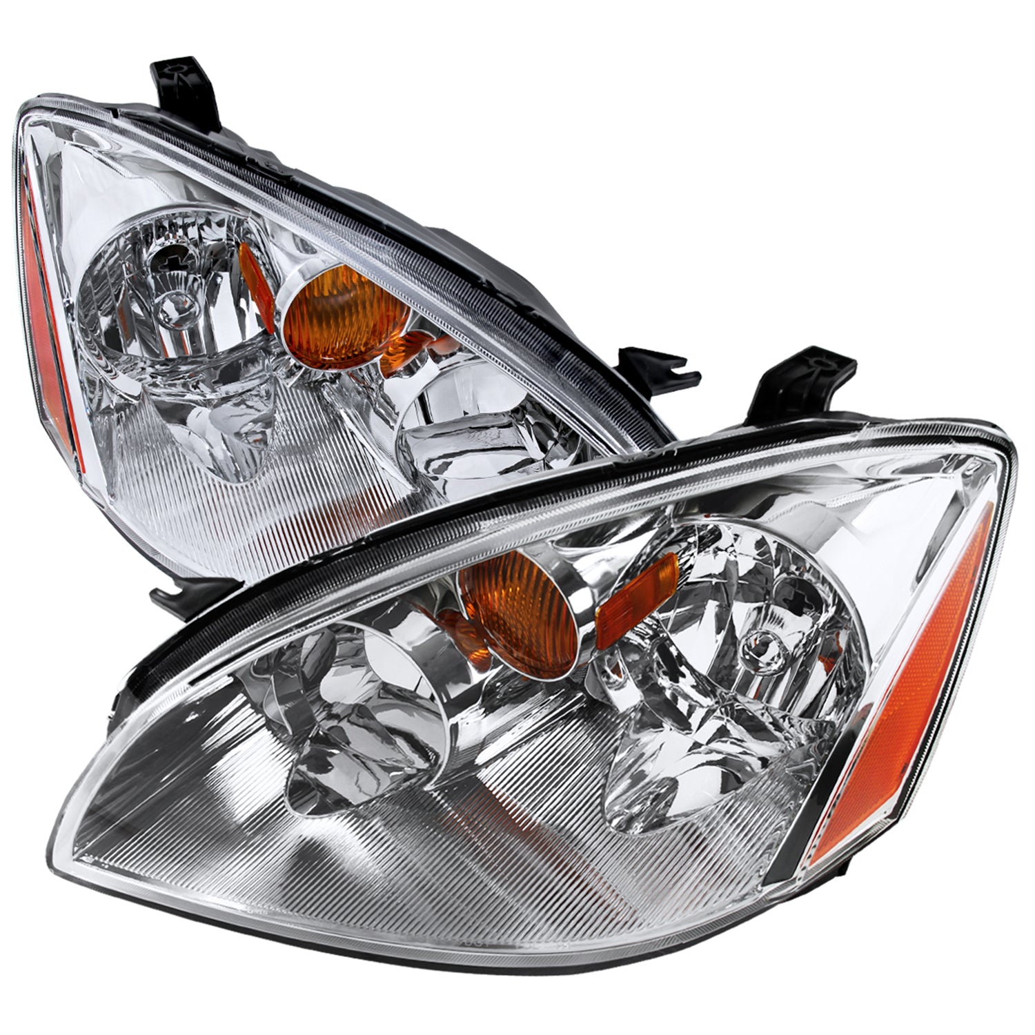 2002-2004 Nissan Altima Crystal Headlights w/ Amber Reflector Chrome/Clear