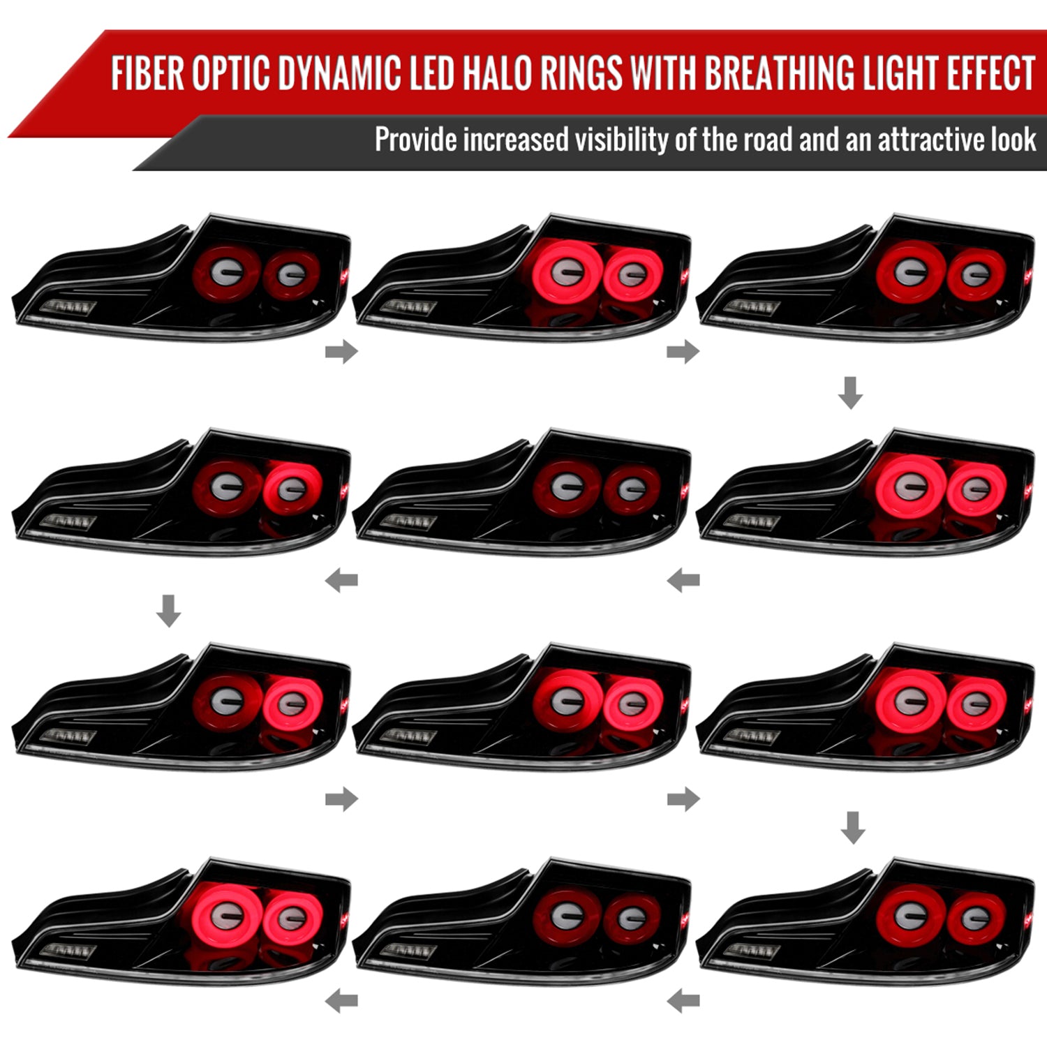 2003-2007 Infiniti G35 Coupe Red LED Halo Signal Tail Lights Glossy Black