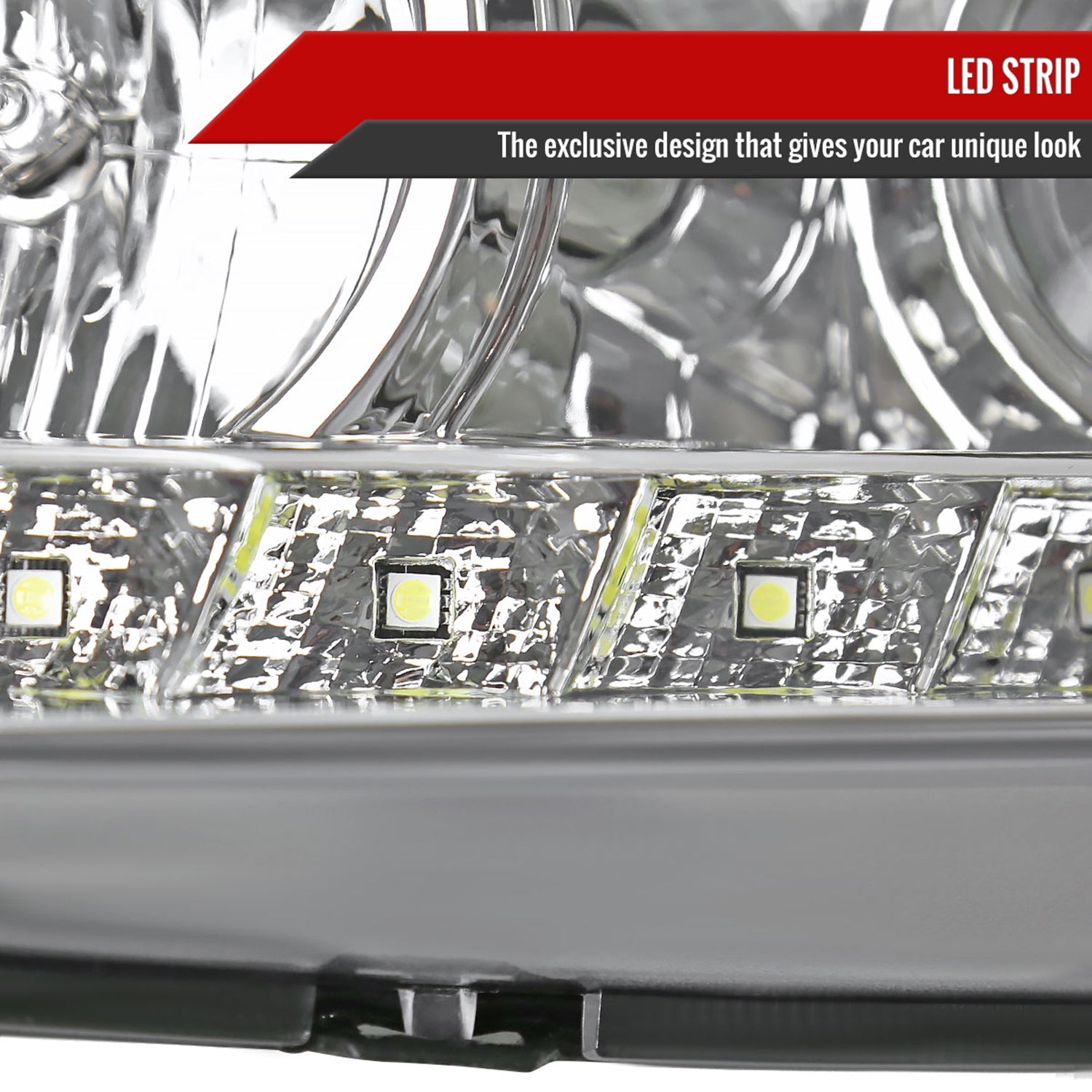 2005-2010 Pontiac G6 Projector Headlights w/ LED Light Strip Chrome/Clear Lens